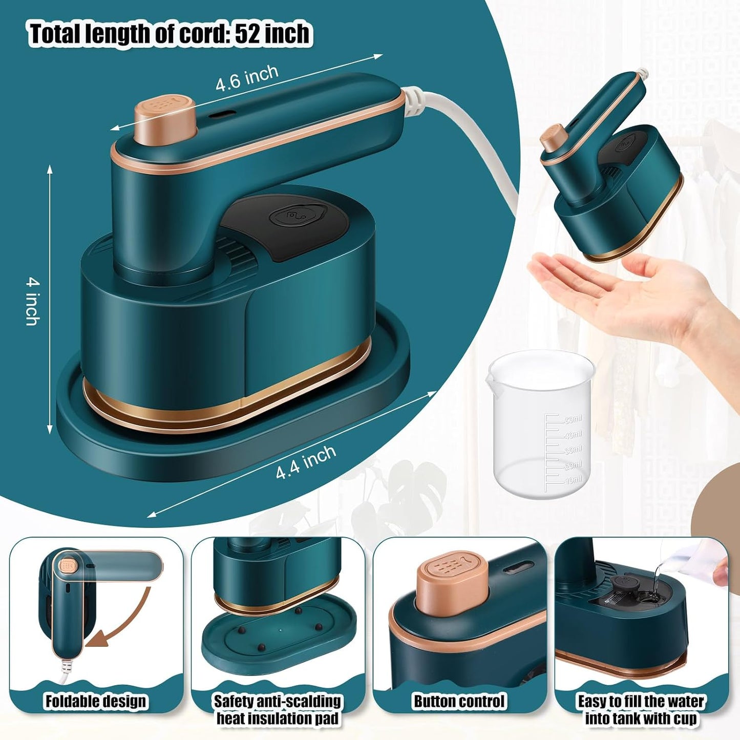 Leriton Mini plancha de viaje portátil para ropa, vaporizador de vi...