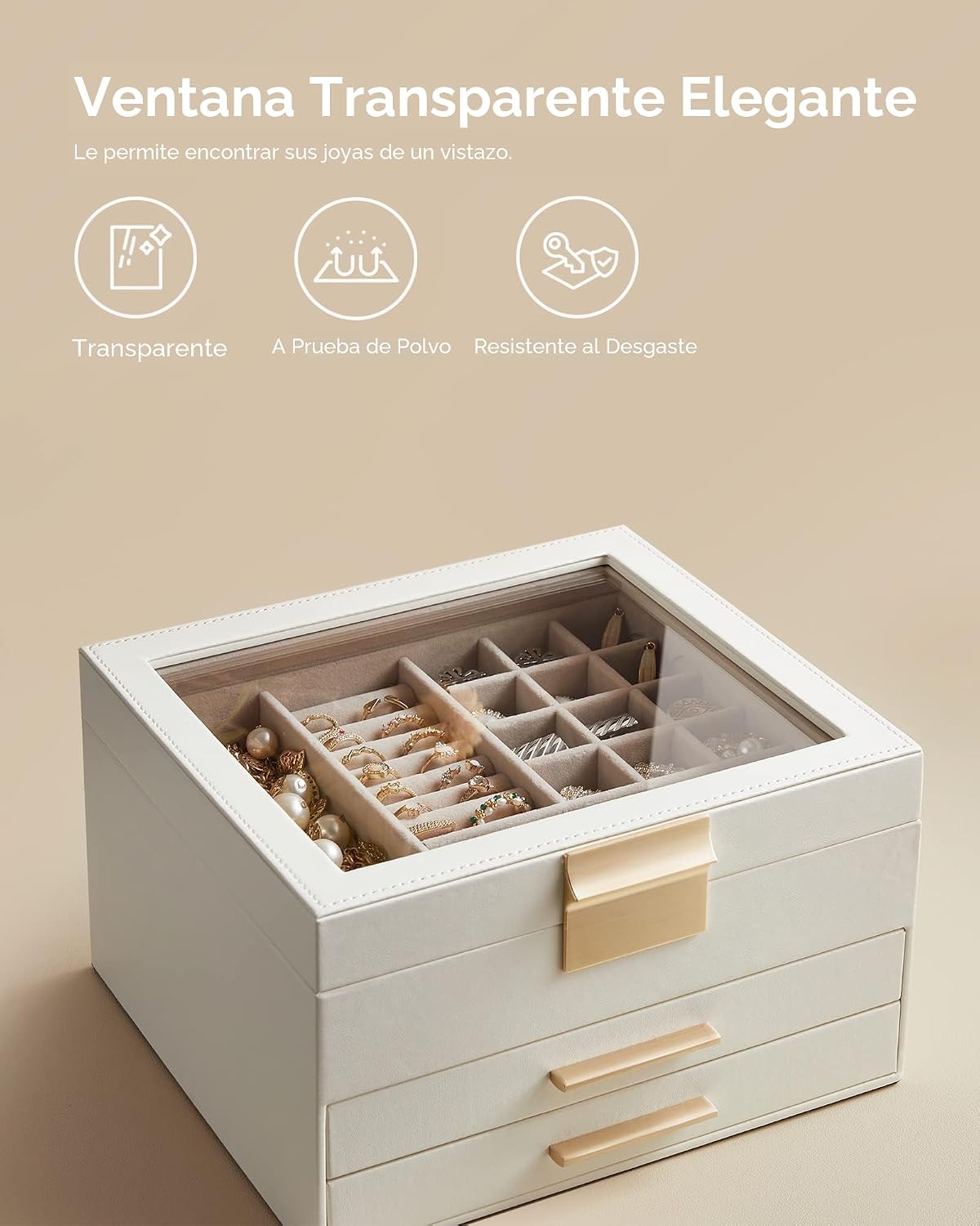 SONGMICS GISELLA Collection UJBC239WT - Joyero organizador con tapa...