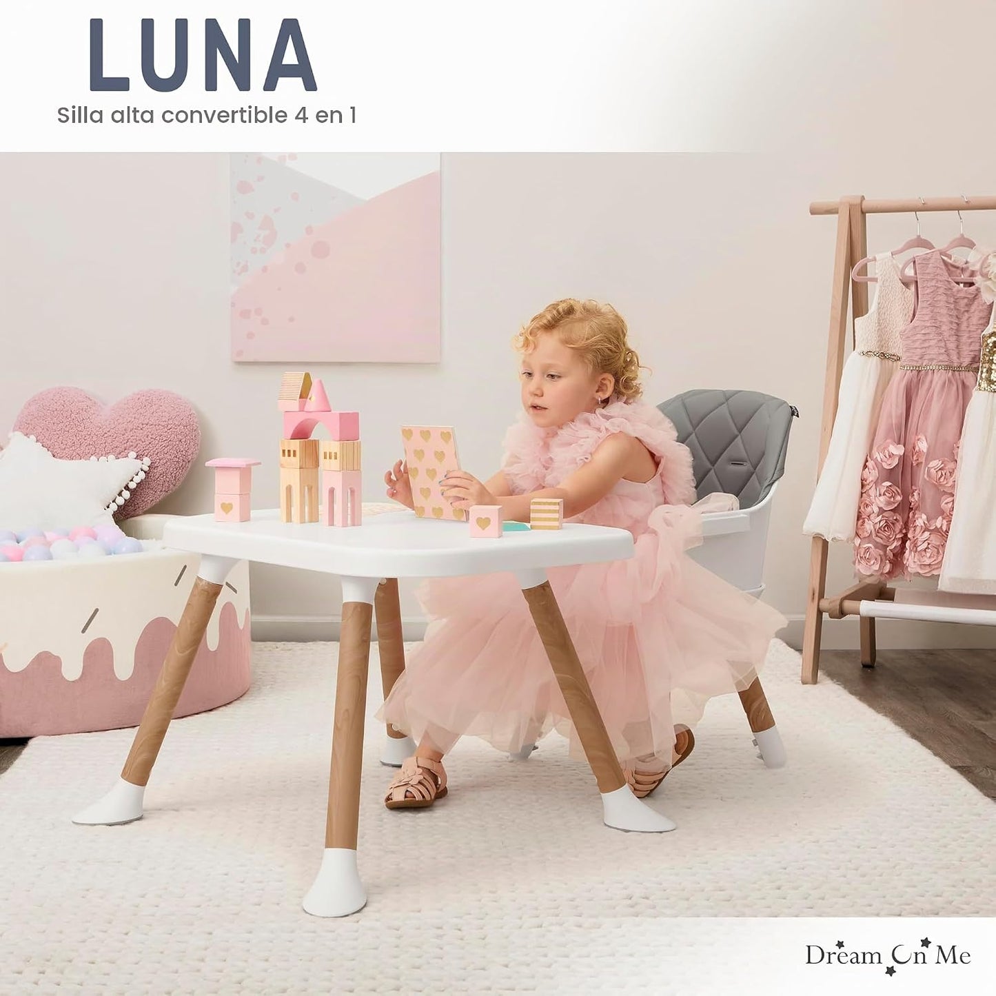 Dream On Me Luna - Silla alta convertible 4 en 1 para bebé en gris...