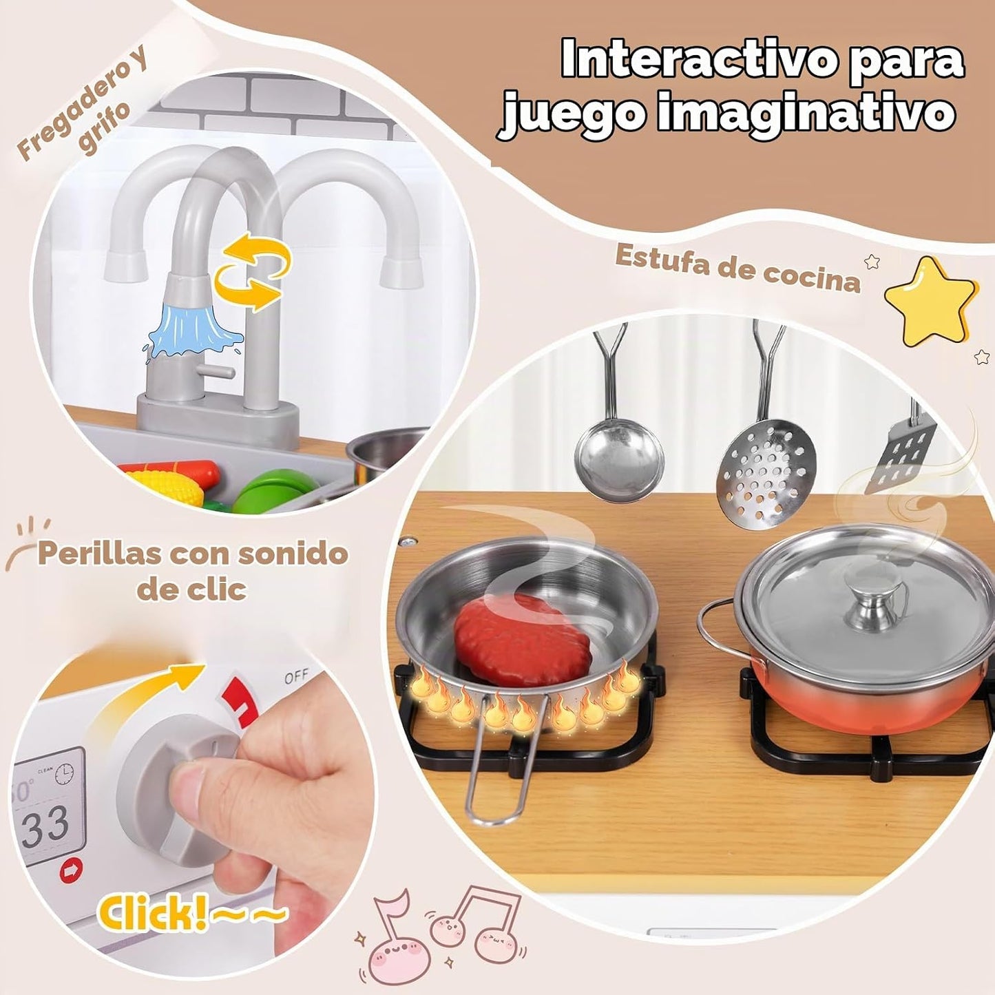 Costzon Juego de cocina para niños, juego de cocina de juguete de m...