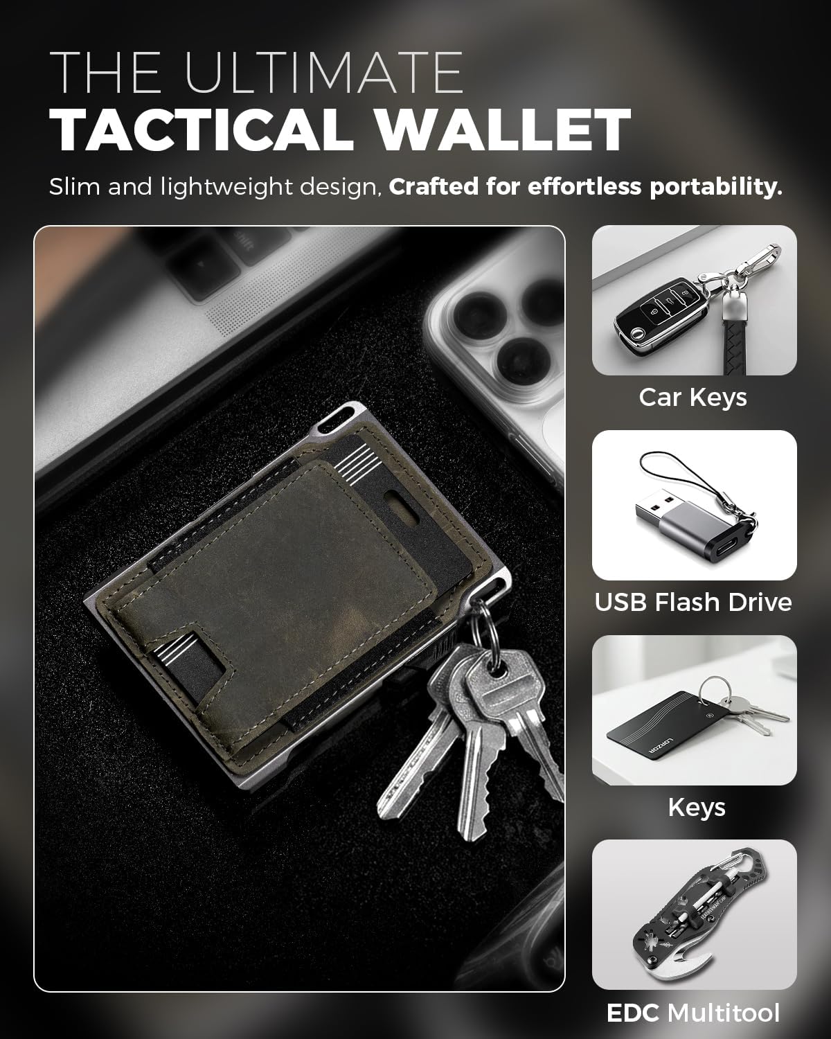 LORZOR Tarjeta de seguimiento de cartera con billetera táctica de c...