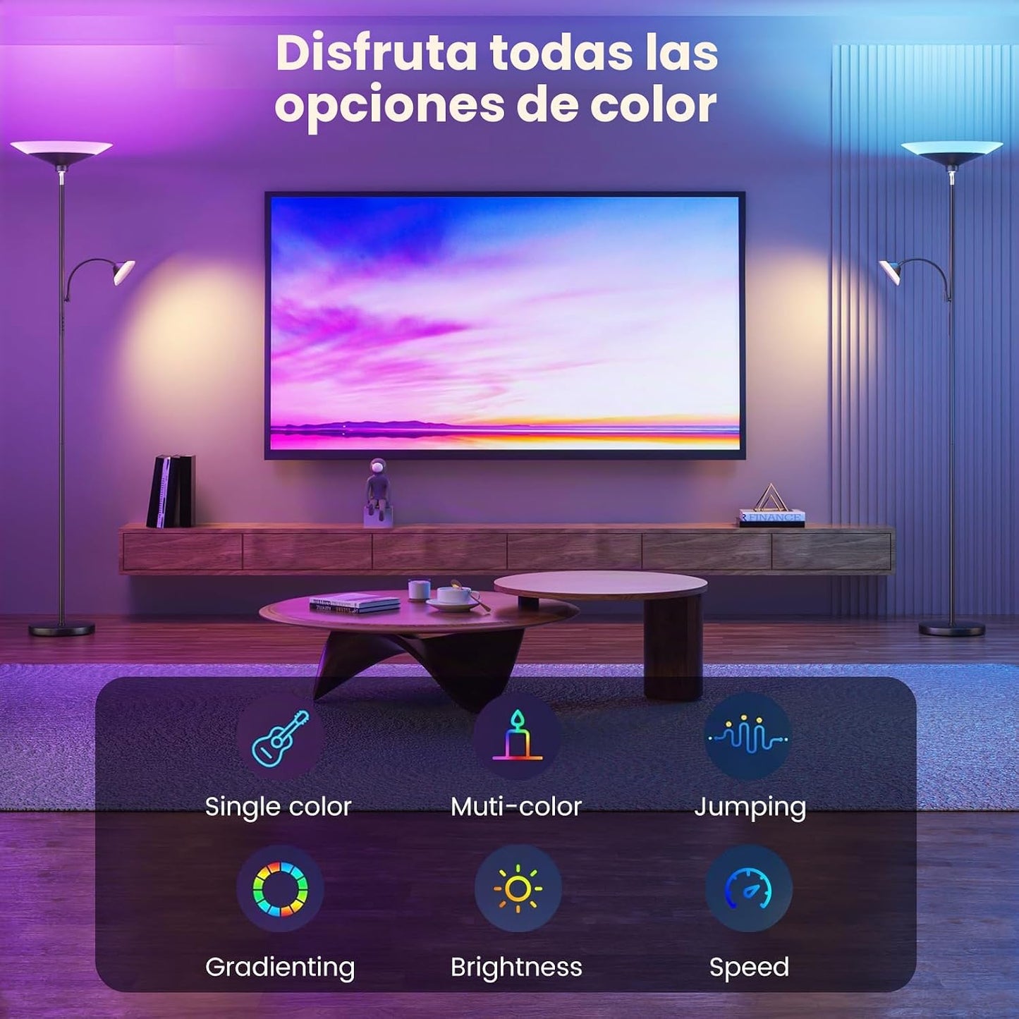 SIBRILLE RGB Torchiere - Lámpara de pie LED regulable de 2 vías con...