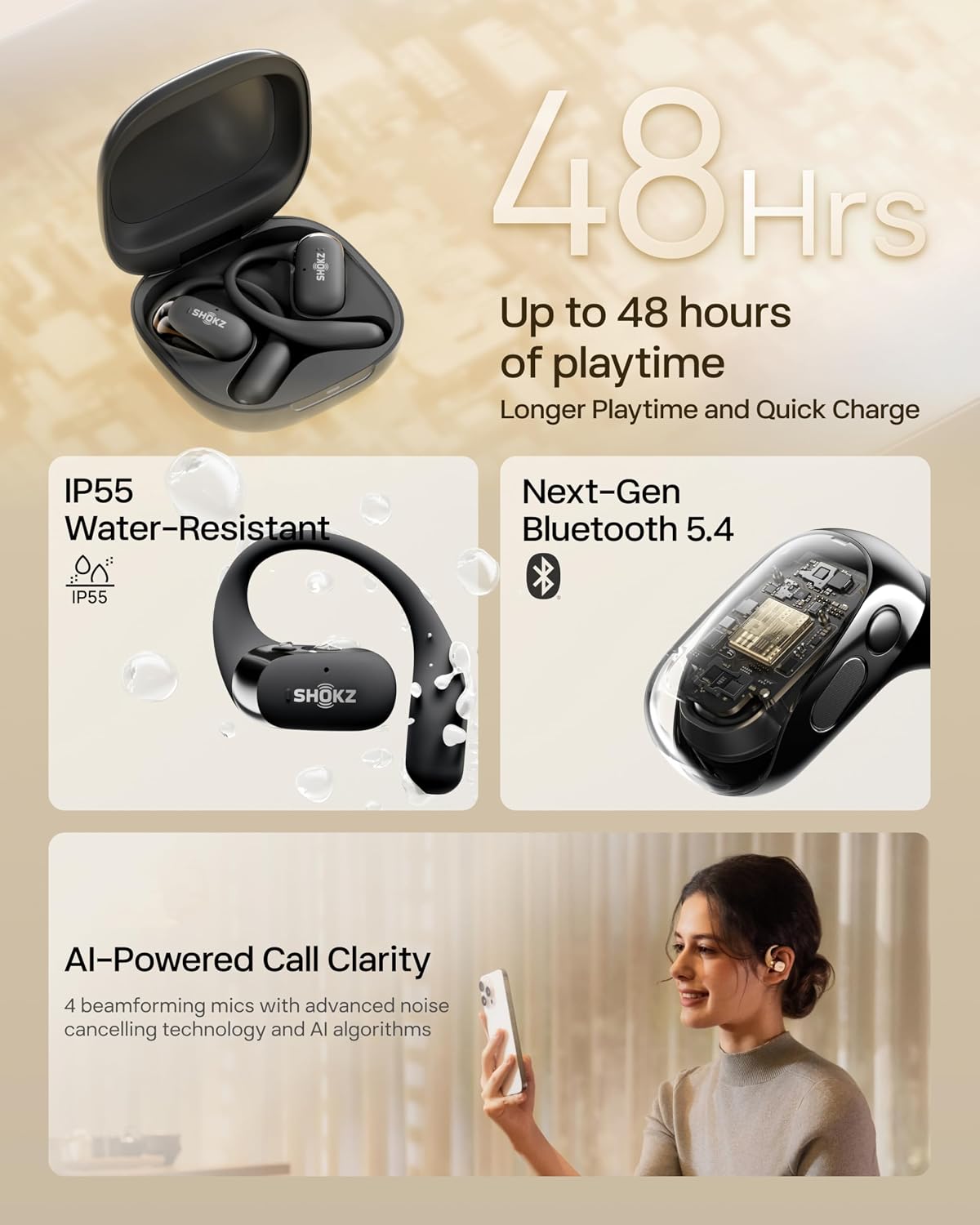 SHOKZ OpenFit 2 Auriculares Bluetooth con gancho abierto para la or...