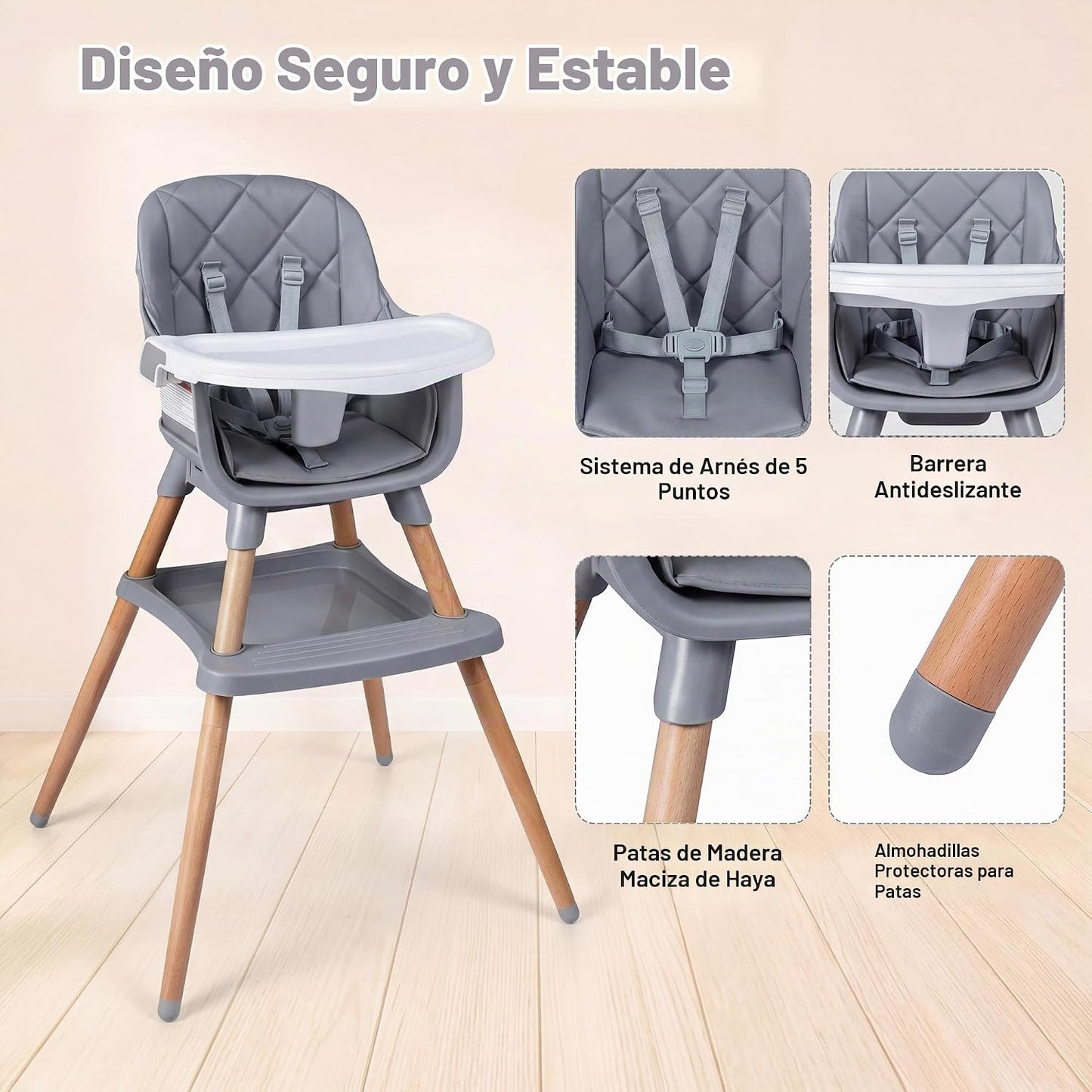 HONEY JOY Silla alta para bebé, silla alta de alimentación converti...