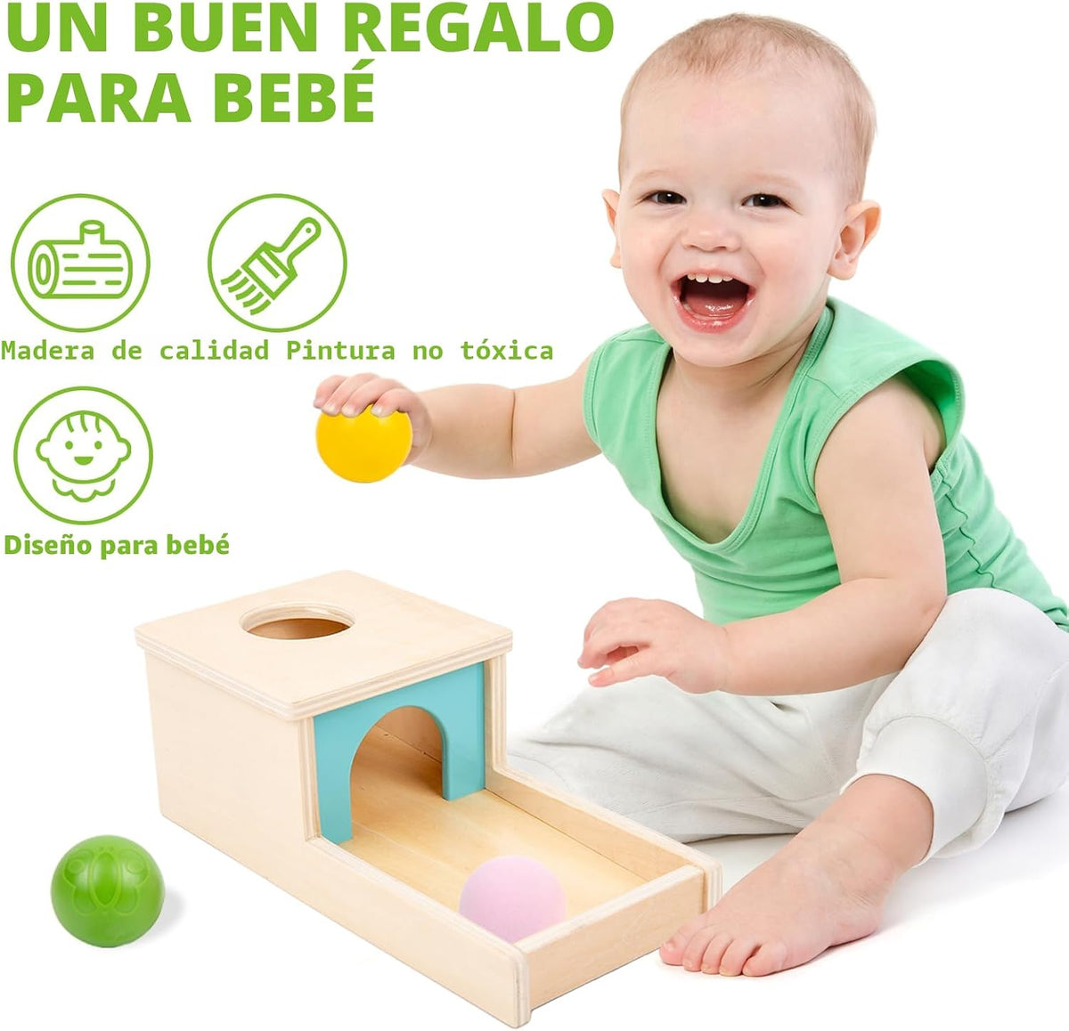 Adena Montessori Juguete de Madera para Bebé de 6-12 Meses, 3 Pelot...