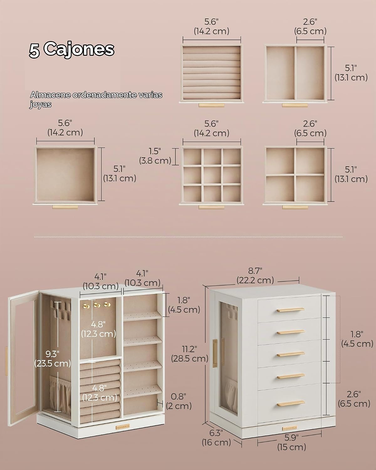 SONGMICS GISELLA Collection UJBC170W01 - Joyero organizador girator...