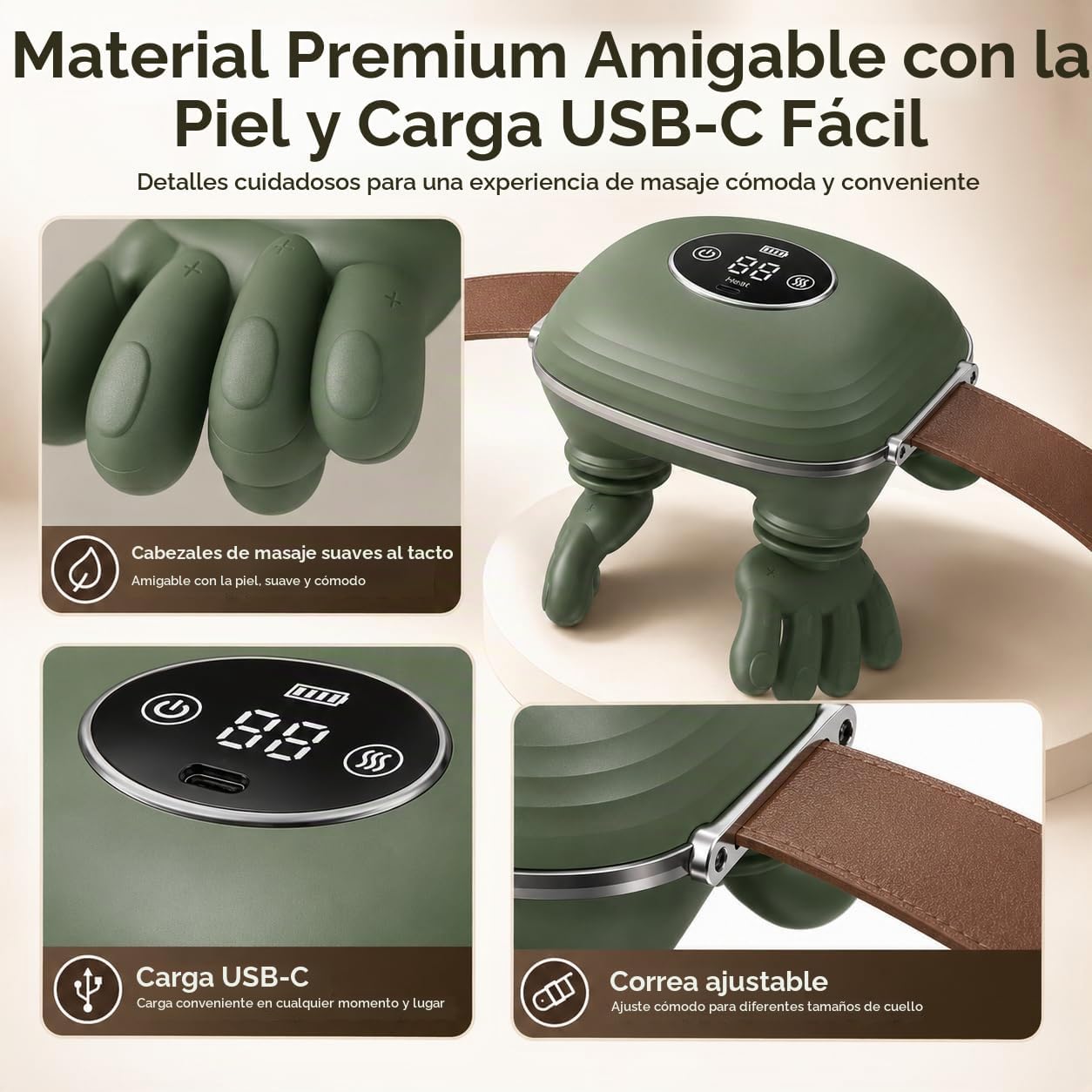 Masajeador de cuello shanglaite con calor, amasado biónico 4D inalá...