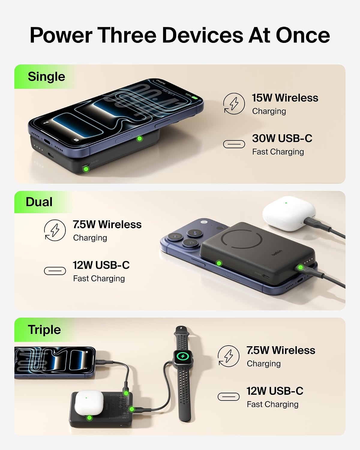 Belkin Banco magnético delgado del poder de 10000mAh Qi2 15W con el...