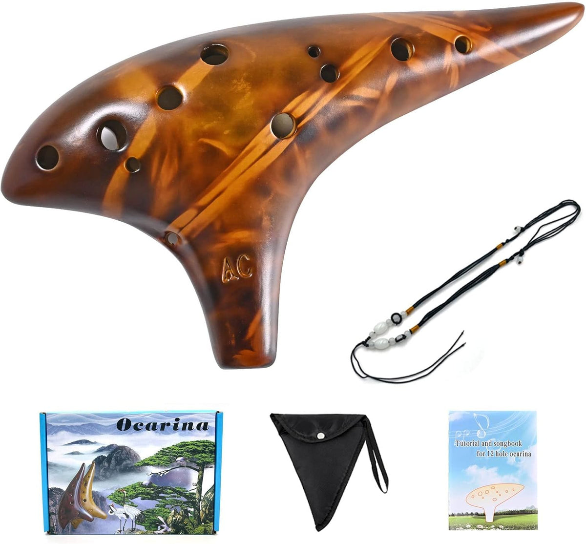 Ocarina, 12 agujeros, Do Alto, ocarinas de cerámica con libro de ca...