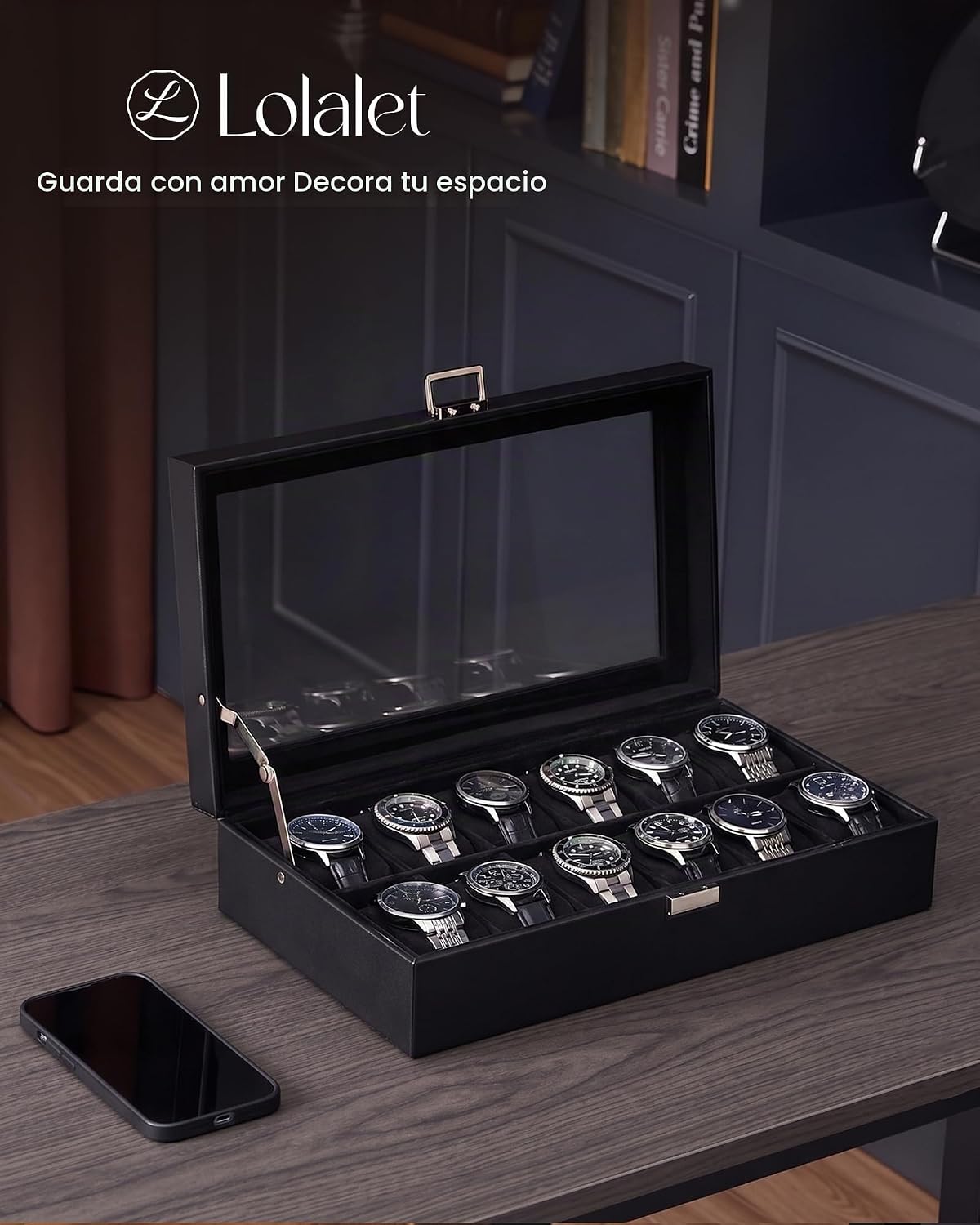 Lolalet Caja de Reloj para Hombre, Caja expositora de 12 Ranuras co...