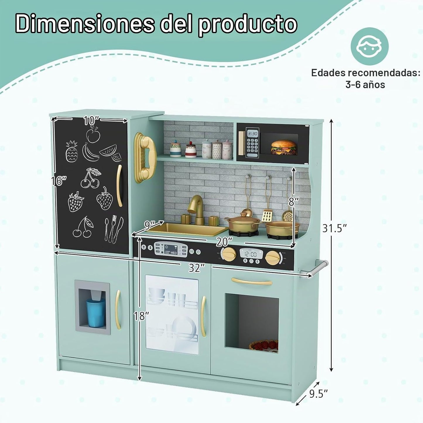 HONEY JOY Juego de Cocina para Niños, Conjunto de Cocina de Juguete...