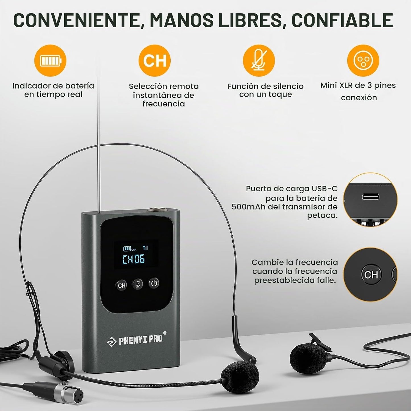 Phenyx Pro Dual UHF Digital Handheld\/Headset Micrófono Sistema PDP...