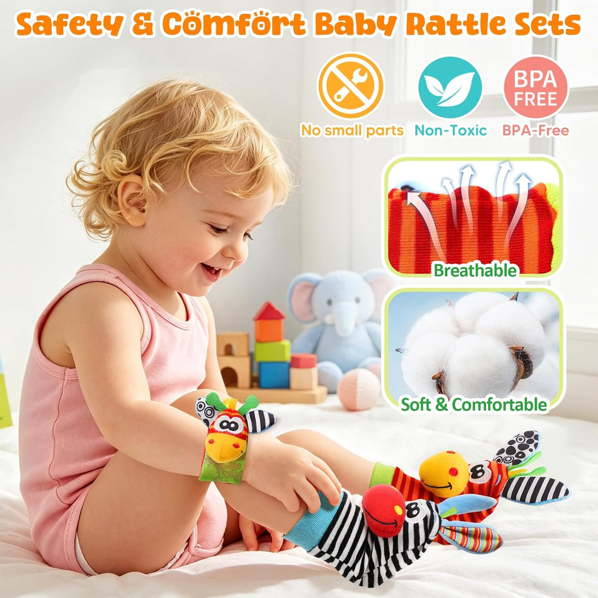 Baby Toys 0-6 6-12 meses, juego de calcetines de sonajero de muñeca...