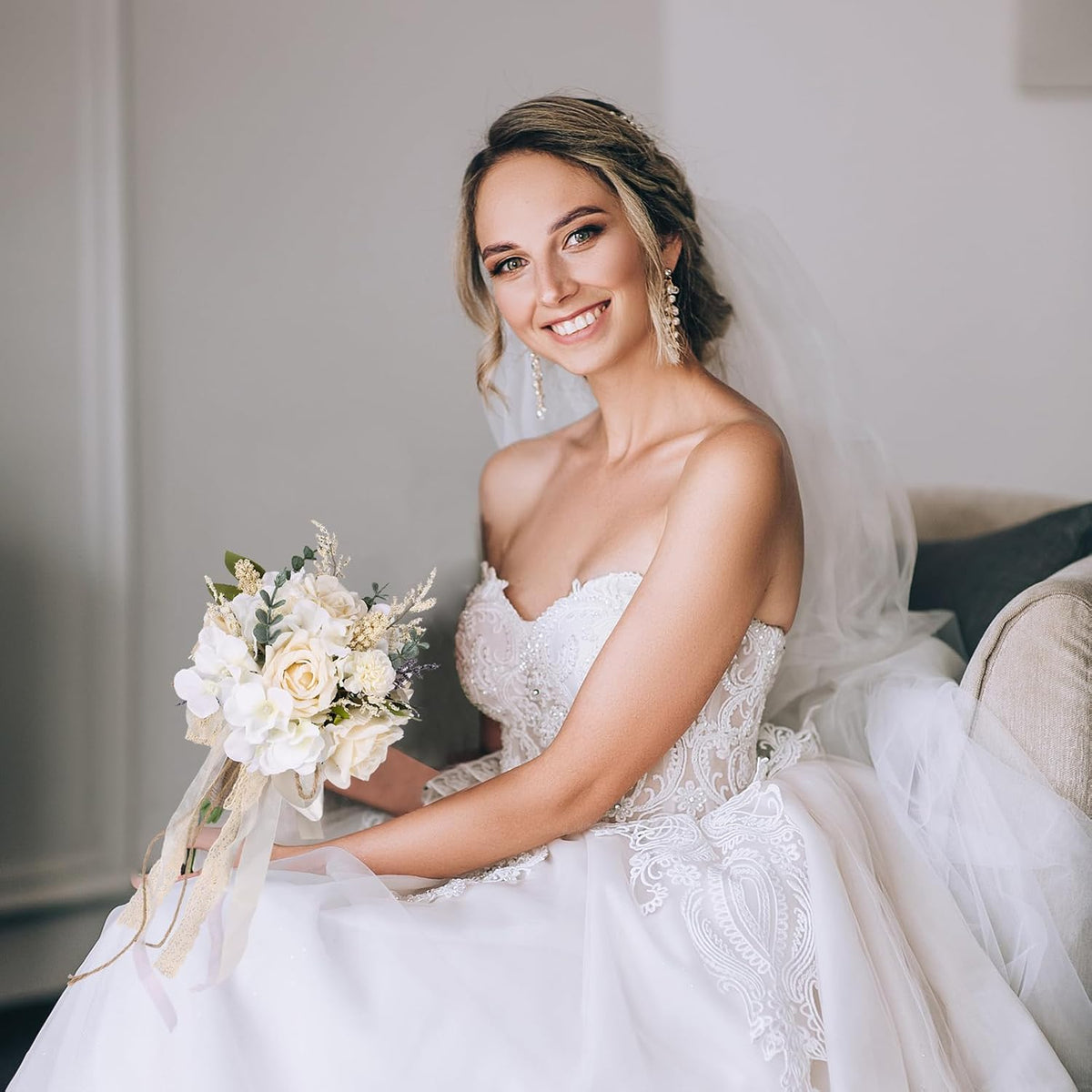 CEWOR Ramos de boda para novia, dama de honor, rosas artificiales c...