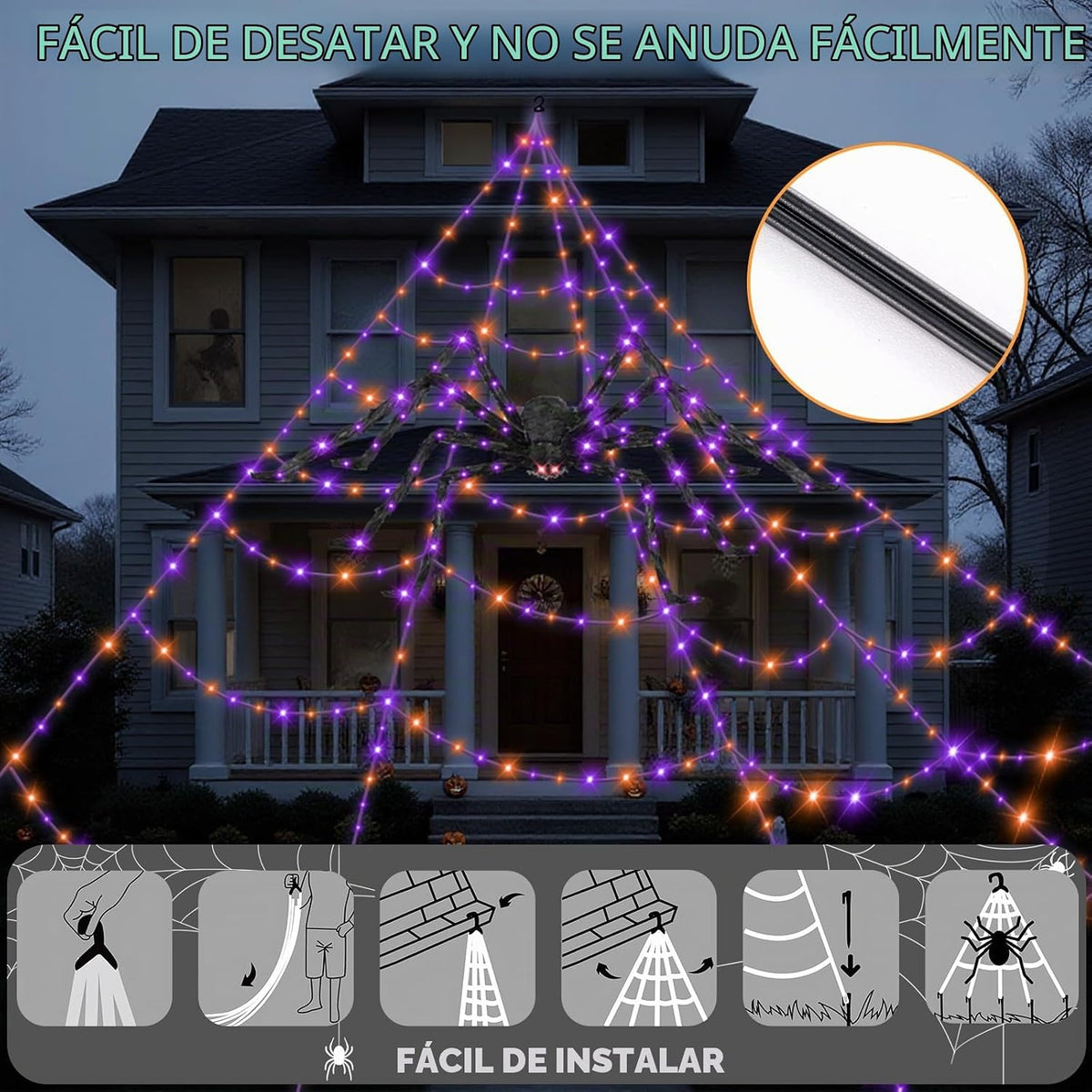Decoraciones de Halloween al aire libre con araña gigante brillante...
