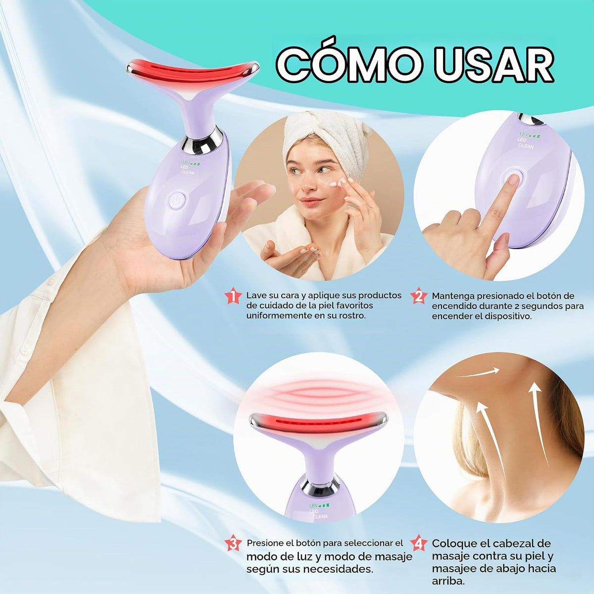 Masajeador Facial de Terapia de Luz Roja para Cara y Cuello, Vara d...