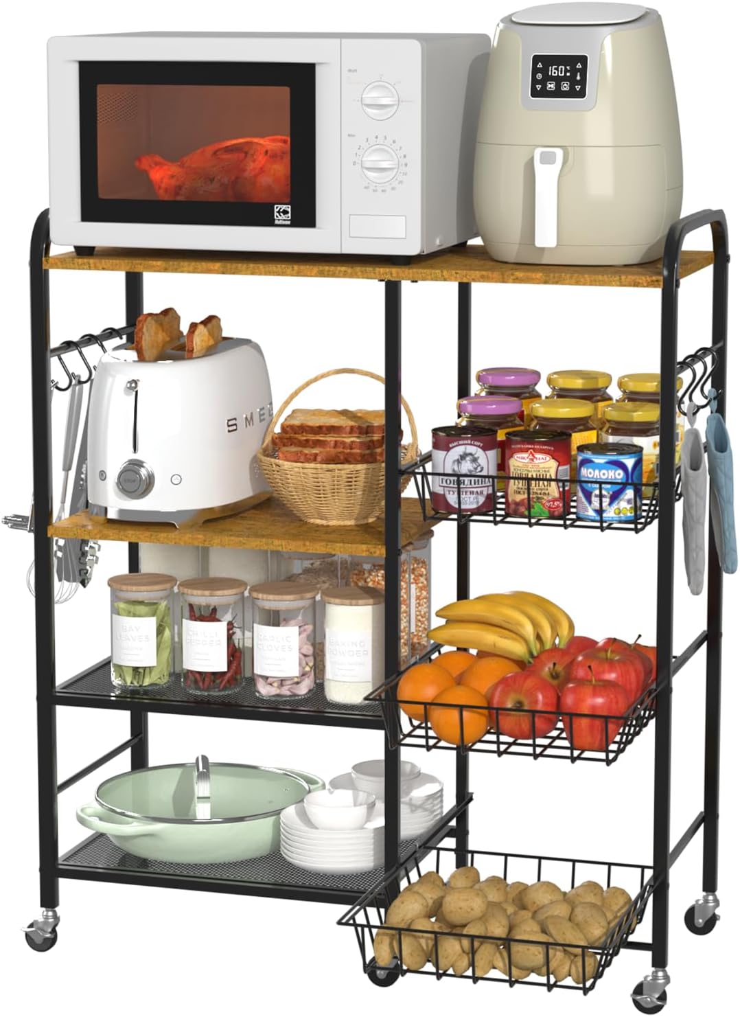 HapiRm - Carrito rodante de cocina con microondas de 4 niveles - So...