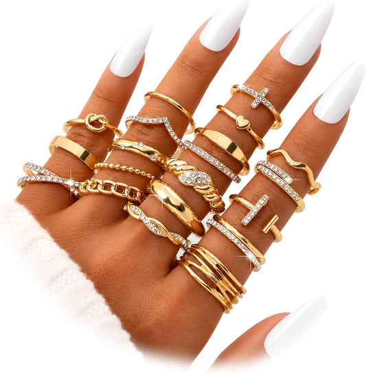 KISS WIFE Anillos apilables de oro para mujer, delicado juego de an...