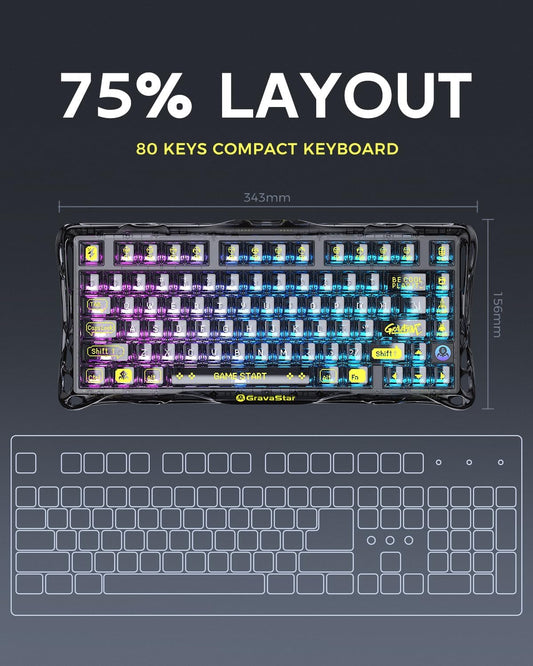 GravaStar Mercury K1 Lite 75% teclado para juegos, teclado inalámbr...