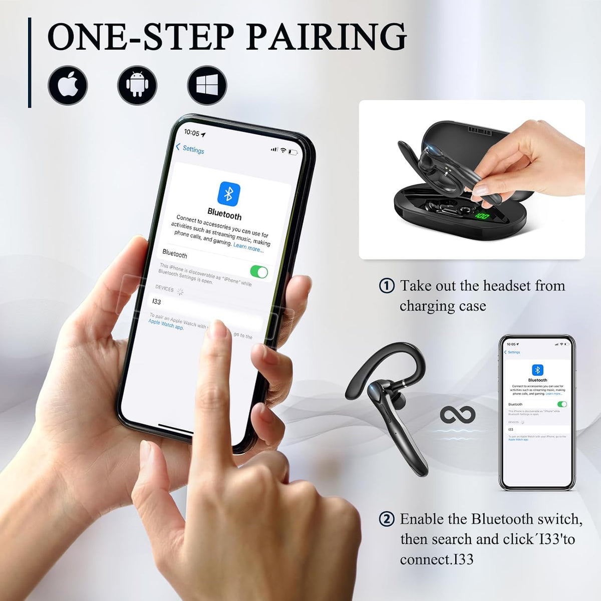 Sisism Auriculares Bluetooth, auriculares inalámbricos con micrófon...