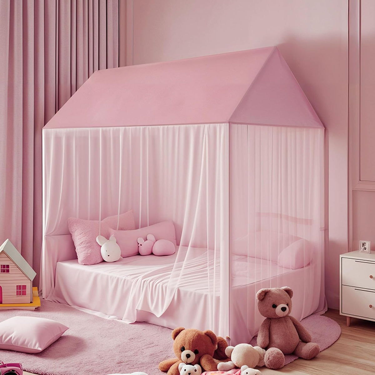 ZRVTM Dosel de Cama de Princesa para Niñas - Dosel de Cama Rosa Cas...