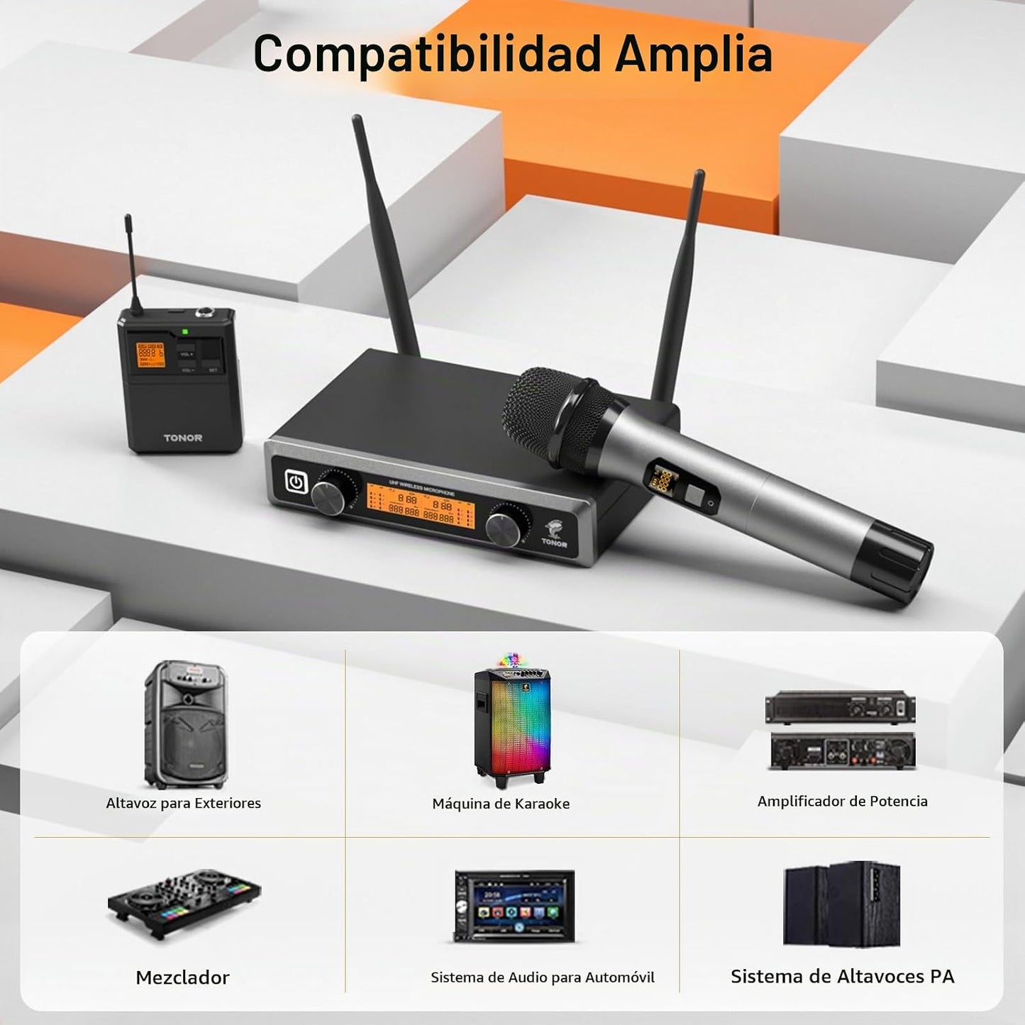 TONOR Sistema de Micrófonos Inalámbricos con Auriculares UHF de Met...
