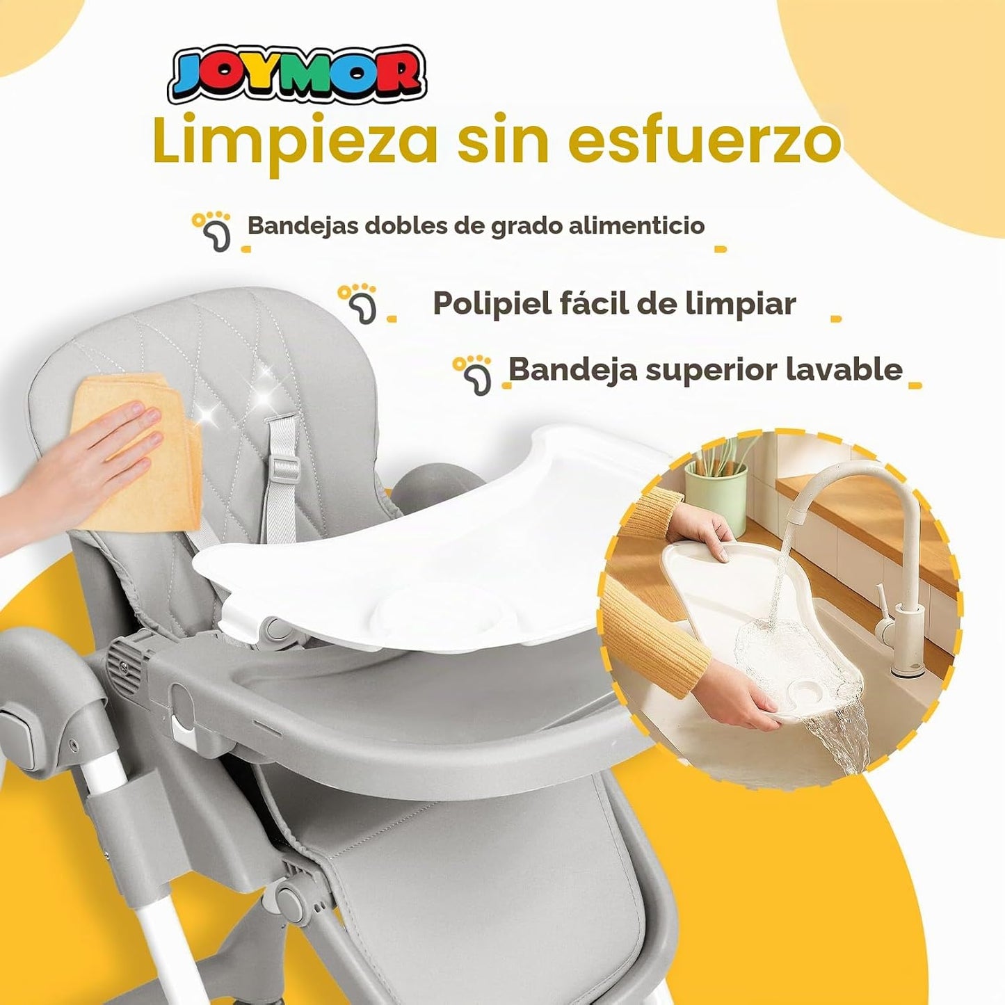 JOYMOR Silla alta plegable para bebé, silla alta convertible 4 en 1...