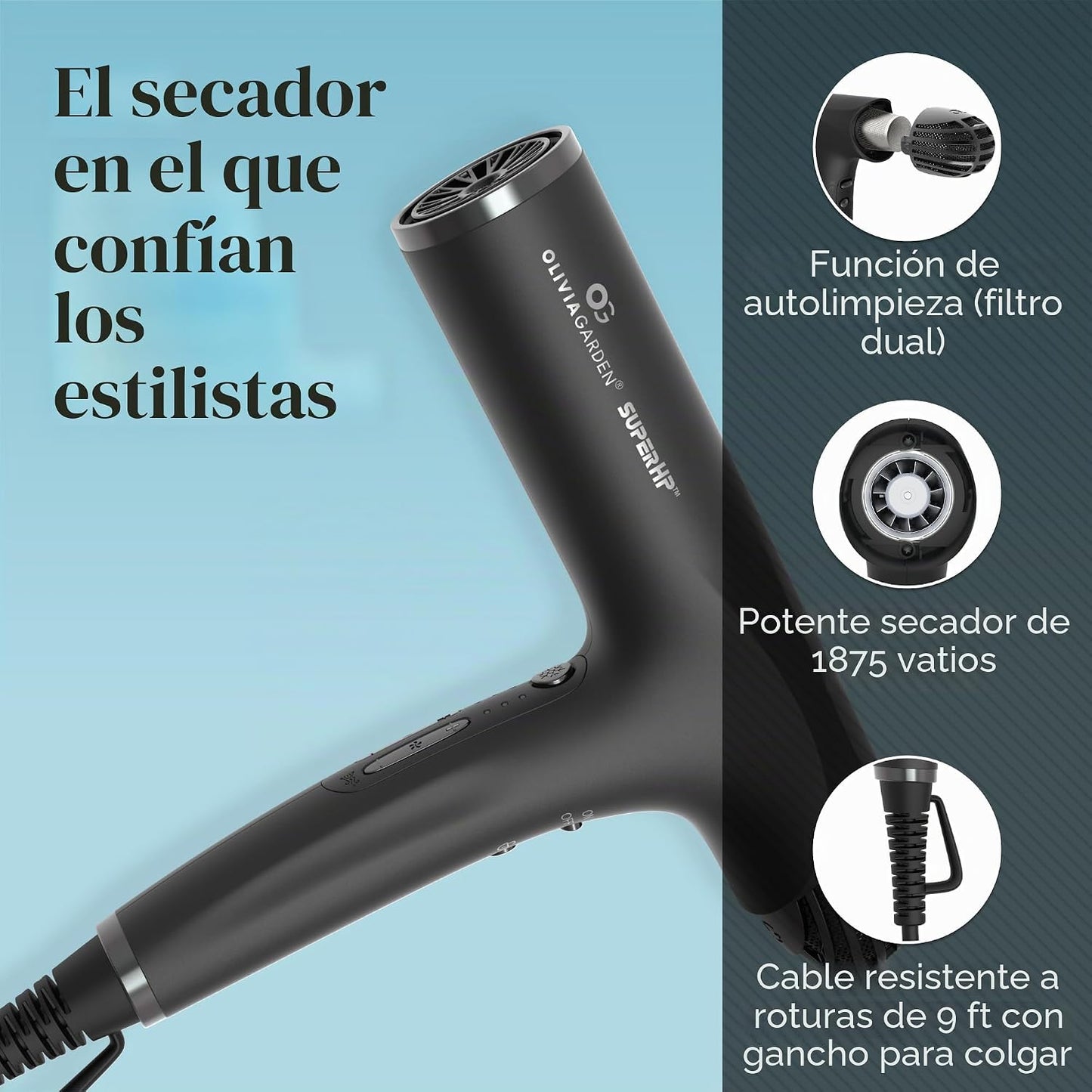 Olivia Garden Secador de pelo profesional SuperHP de 1875 W para to...