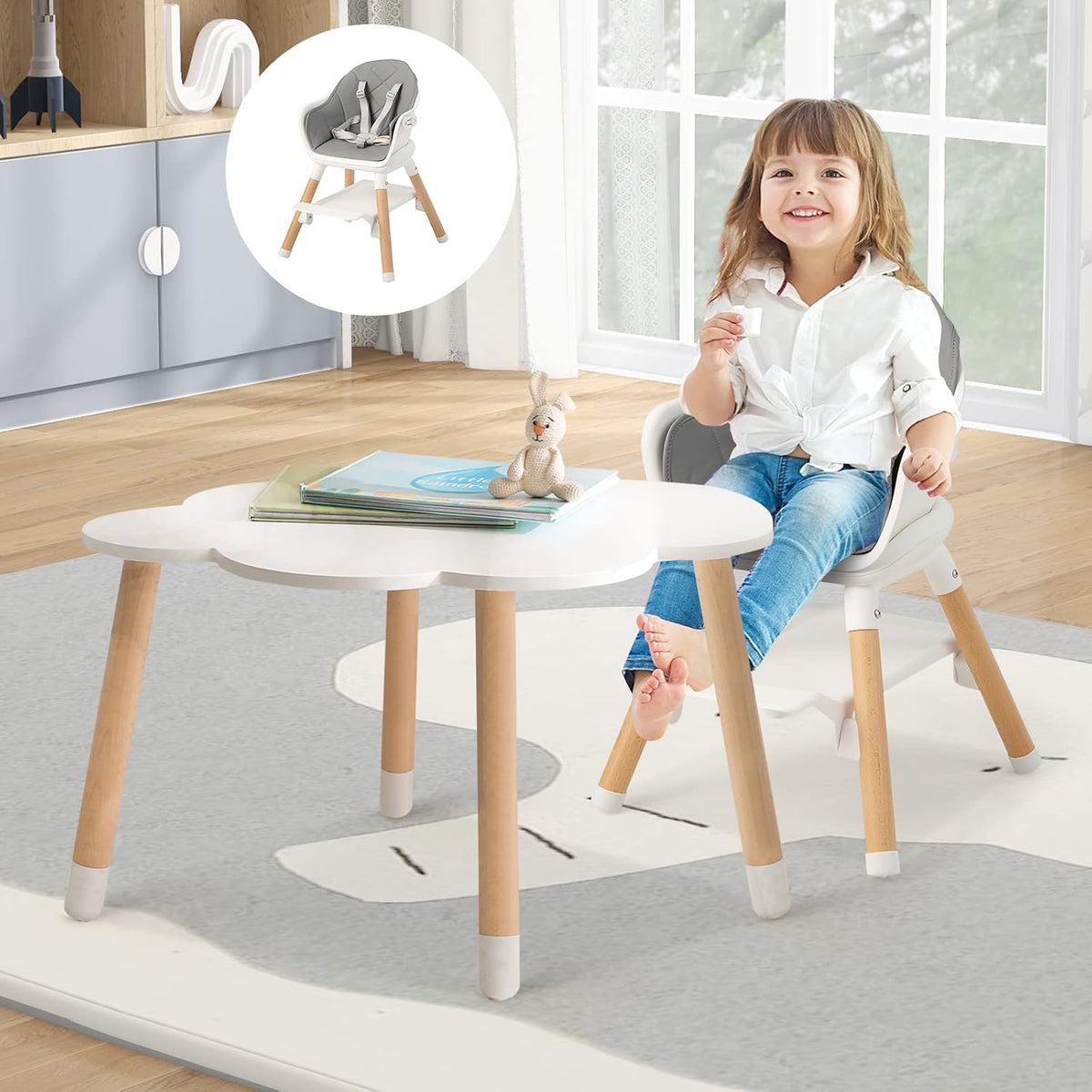 HONEY JOY Silla alta para bebé, silla alta convertible 6 en 1 de ma...
