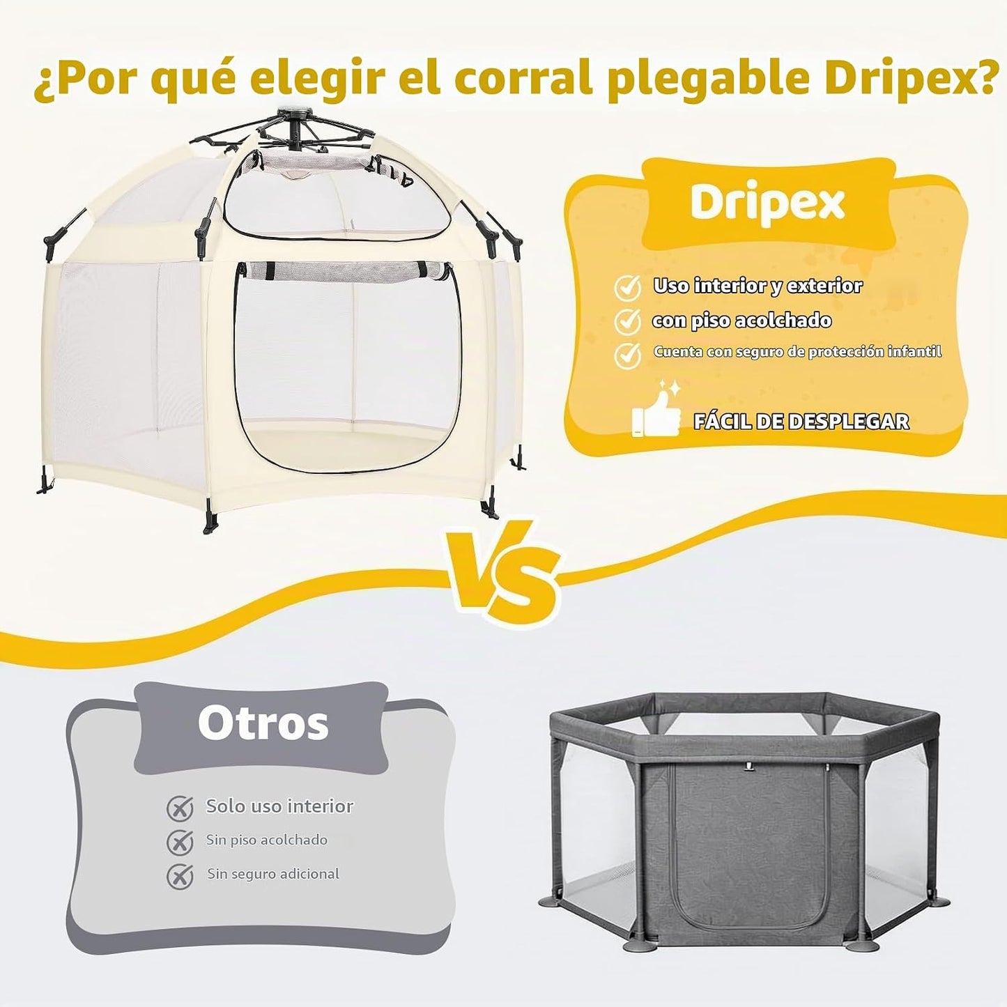 Dripex Corralito desplegable con almohadilla incorporada y bloqueo...