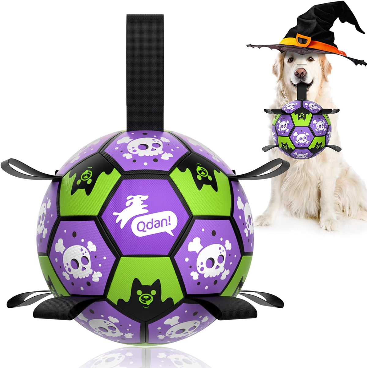QDAN Juguetes de Halloween para perros, pelota de fútbol con correa...