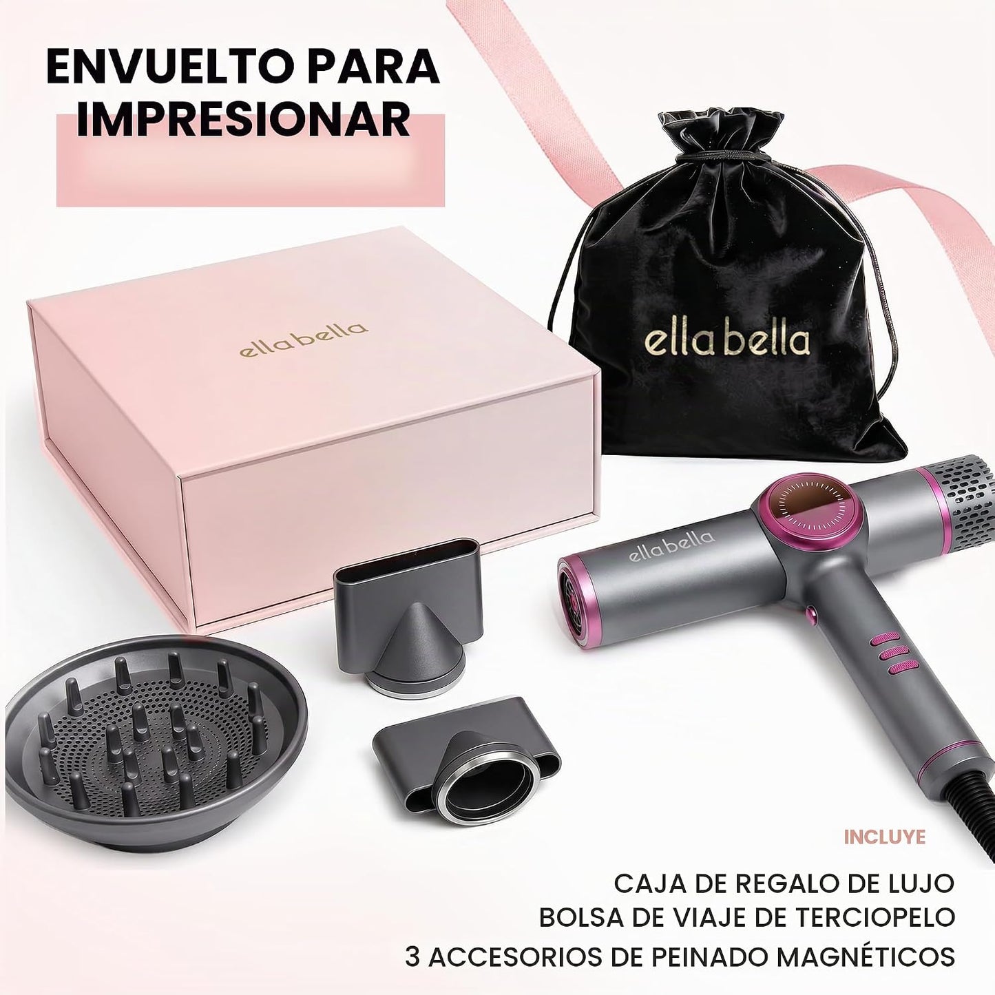 ELLA BELLA® Secador de cabello iónico con difusor - Secador de ione...