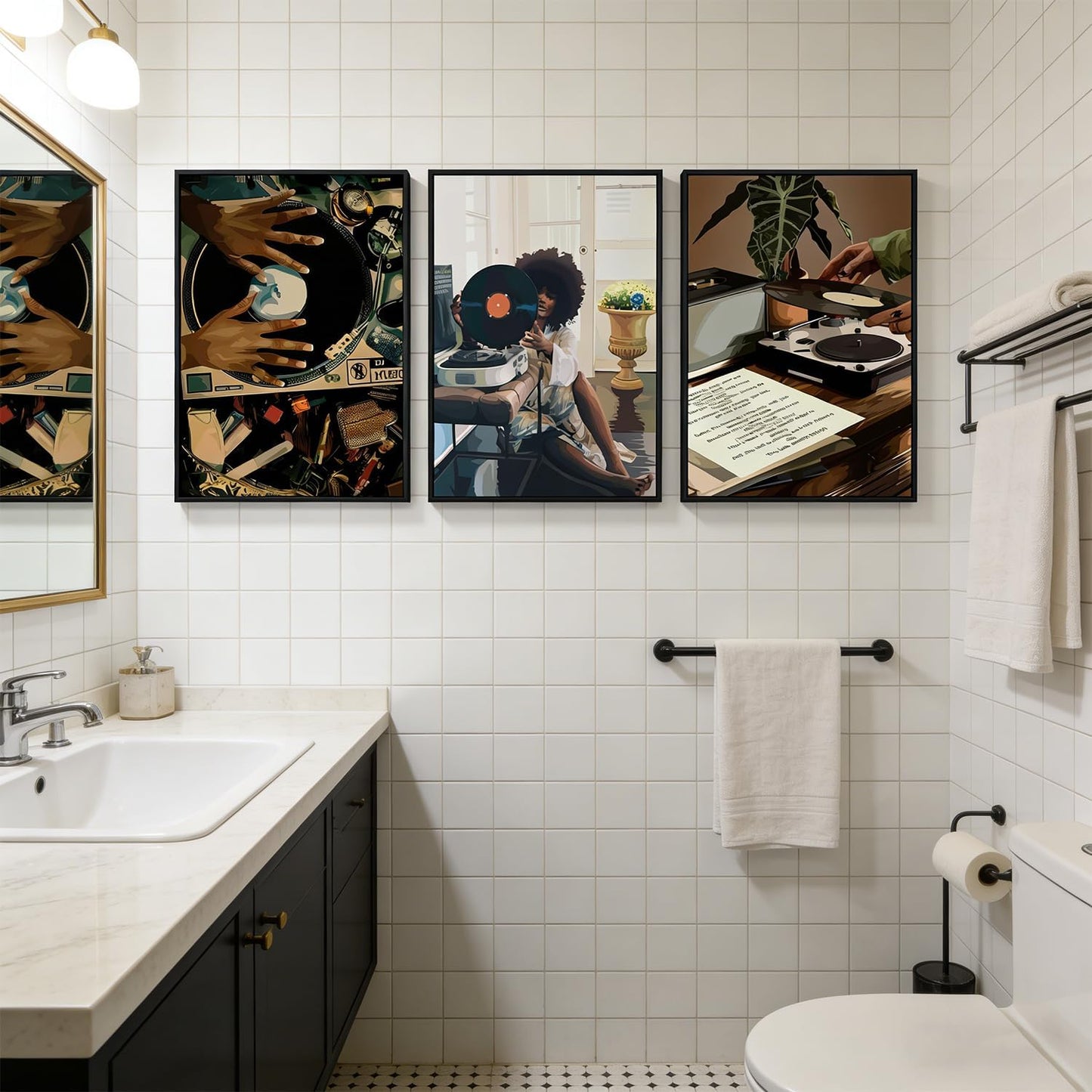 3 piezas de arte de pared en lienzo de niña negra moderna, pintura...