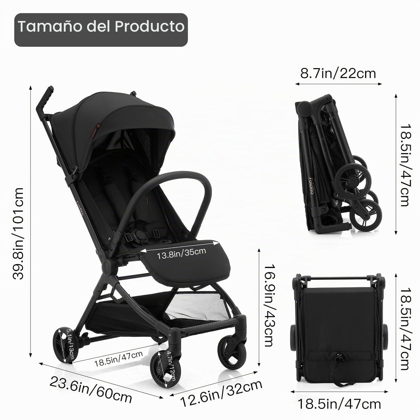 Gromast Cochecito de viaje para avión, ultra compacto y ligero, sol...