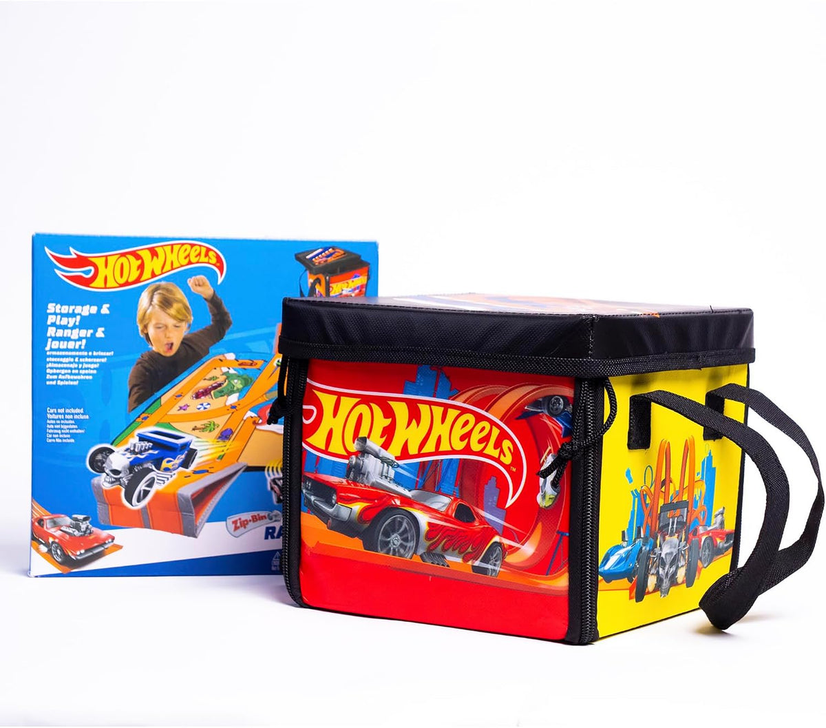Hot Wheels ZipBin - Caja de almacenamiento para coche y tapete de j...