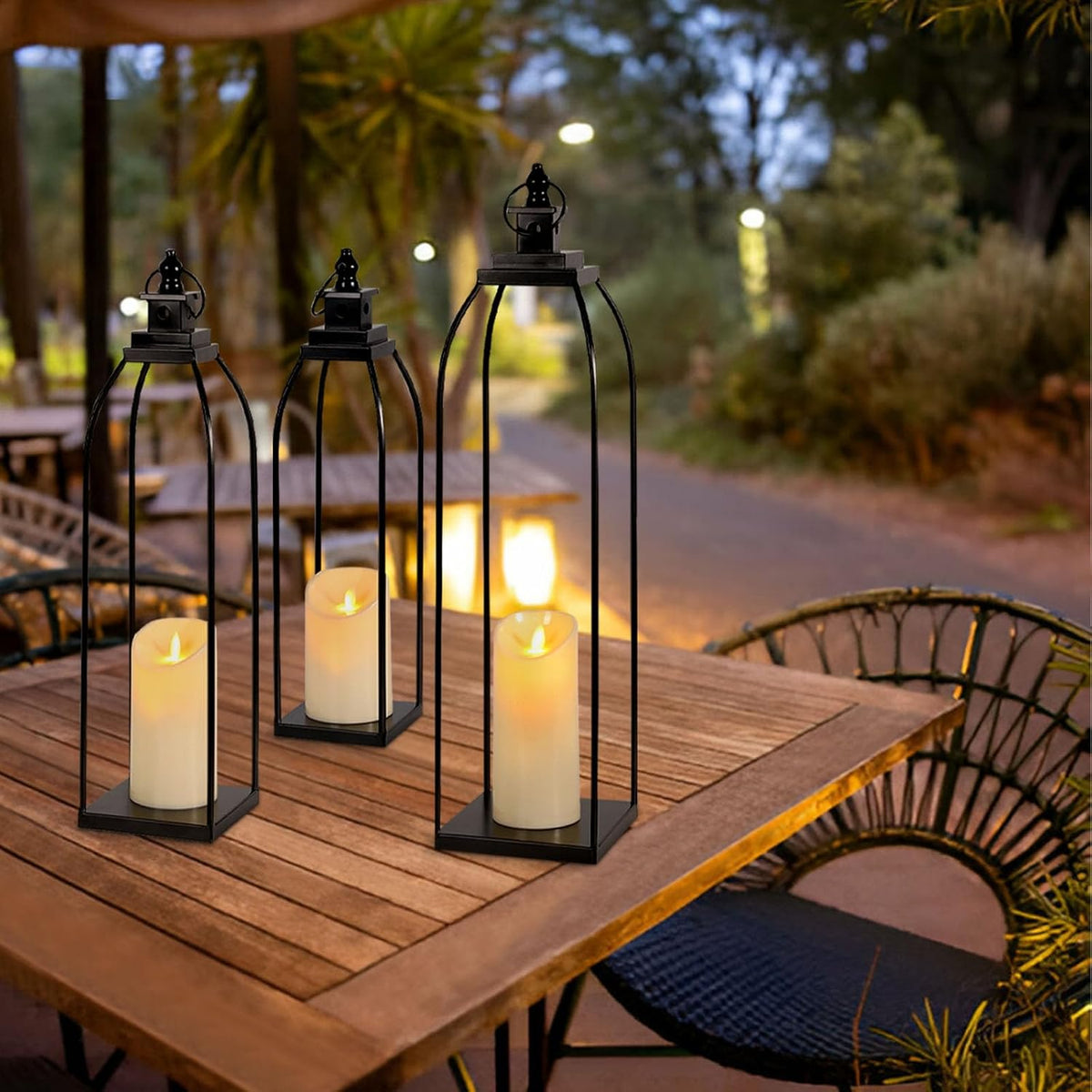 DARJEN Juego de 3 faroles decorativos de metal negro para velas, 16...