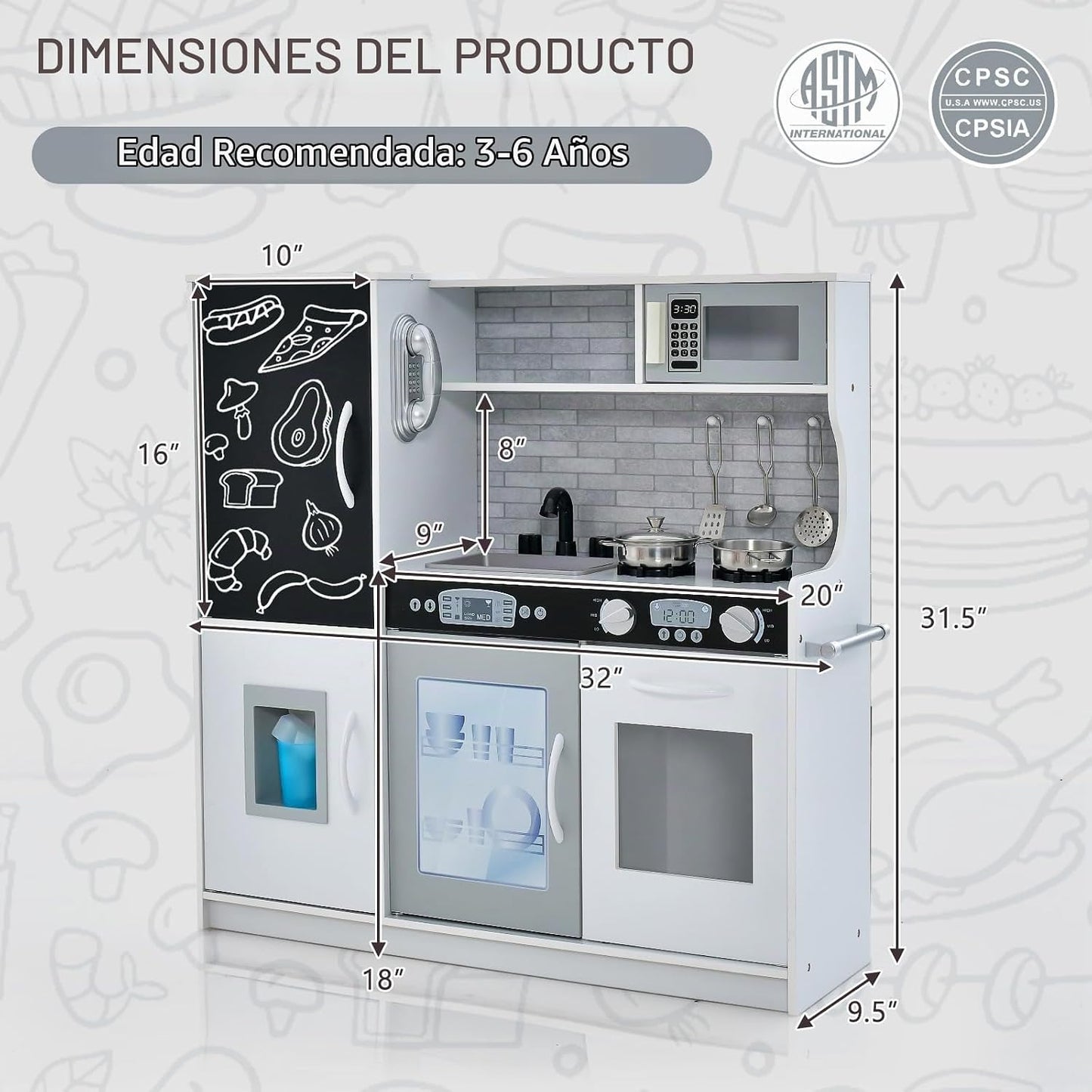 Costzon Juego de Cocina para Niños, Set de Juguetes de Cocina de Ma...