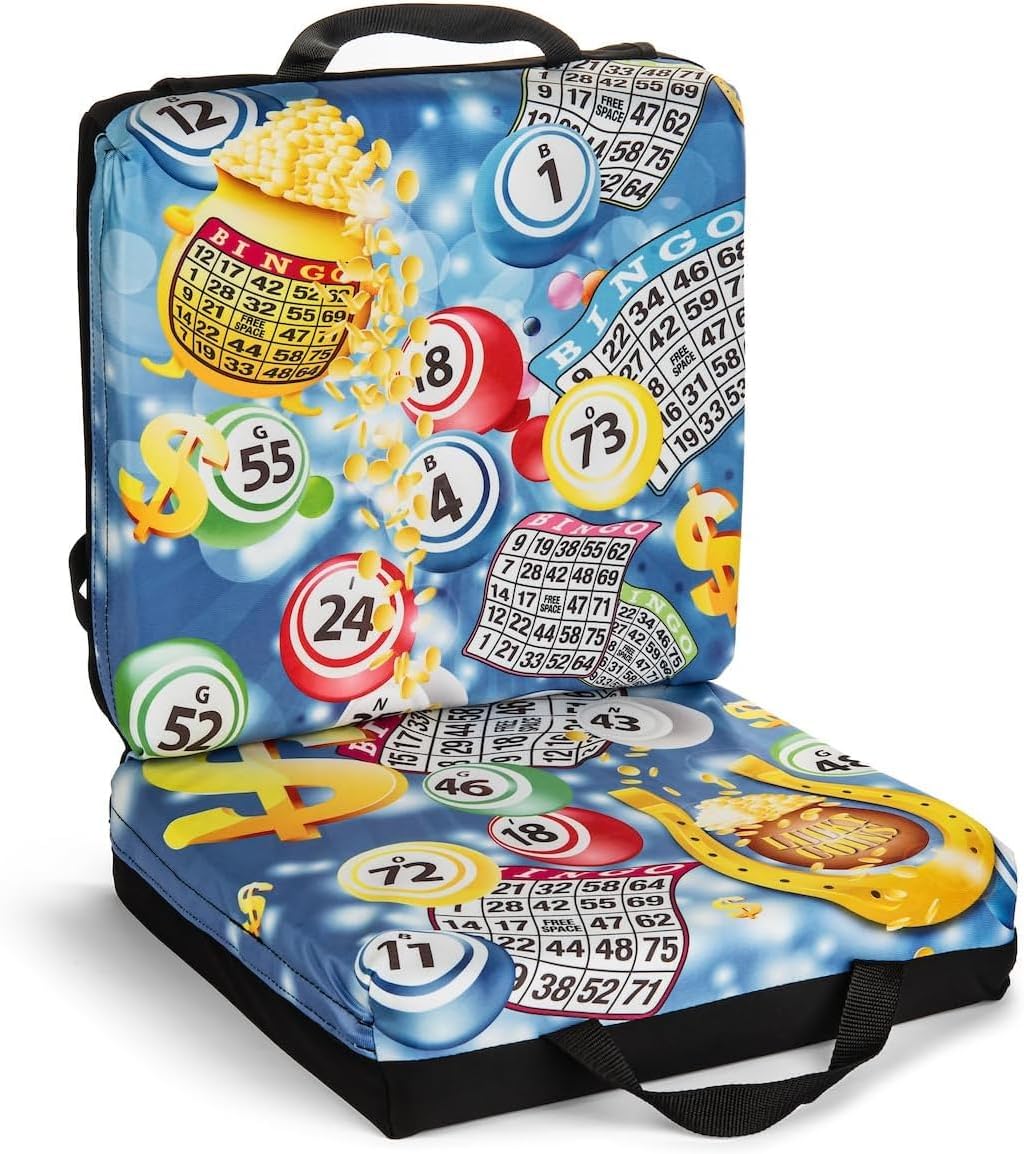 Cojín de asiento con diseño de bote de bingo azul, bolsa de almacen...