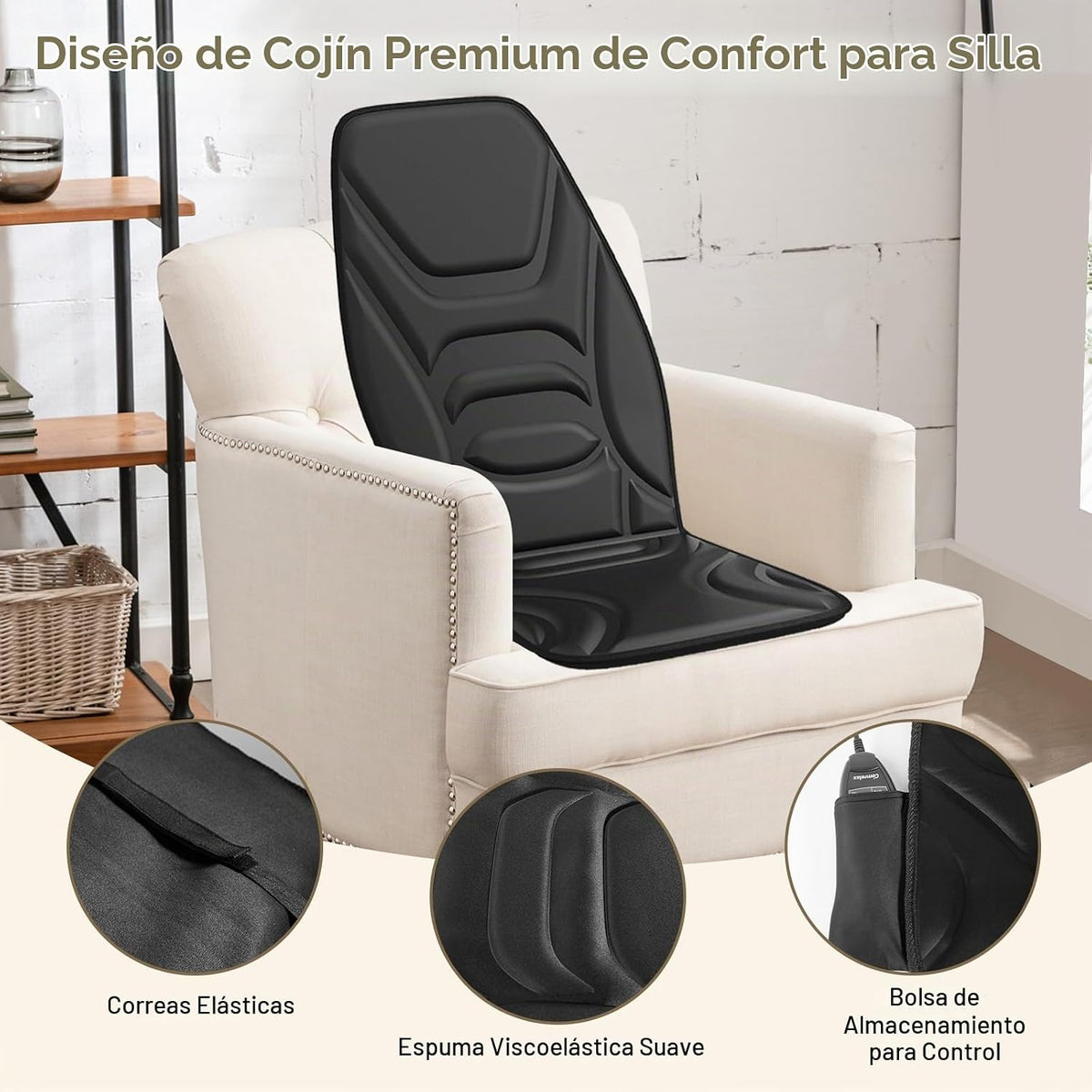 comrelax Masajeador de espalda con calor para silla, cojín de asien...