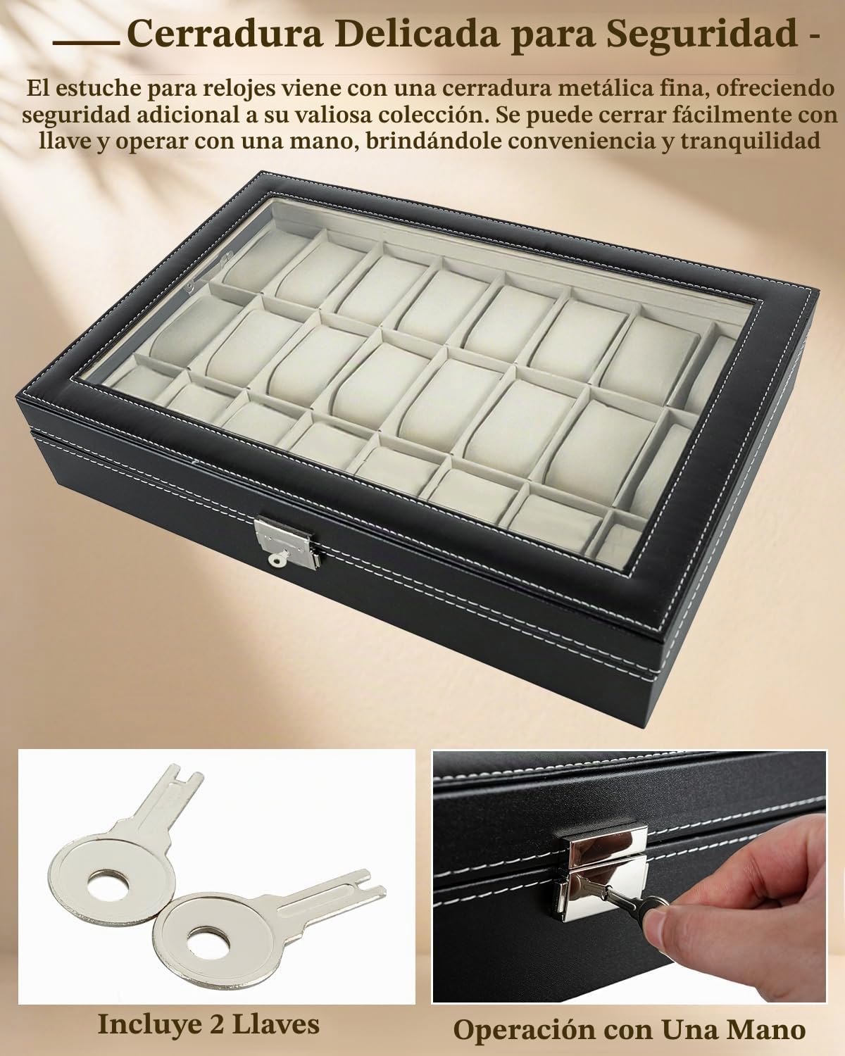 ATPEAM - Caja organizadora de 24 ranuras para reloj con tapa de cri...