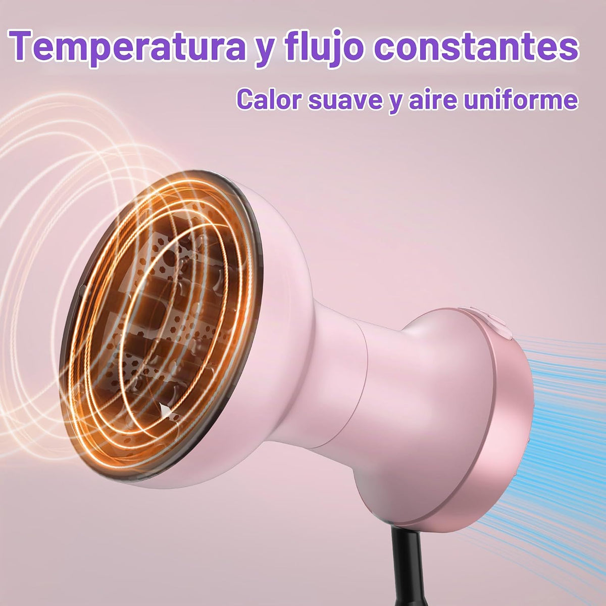 Secador de pelo 2 en 1 con difusor para cabello rizado, 800 W, colo...