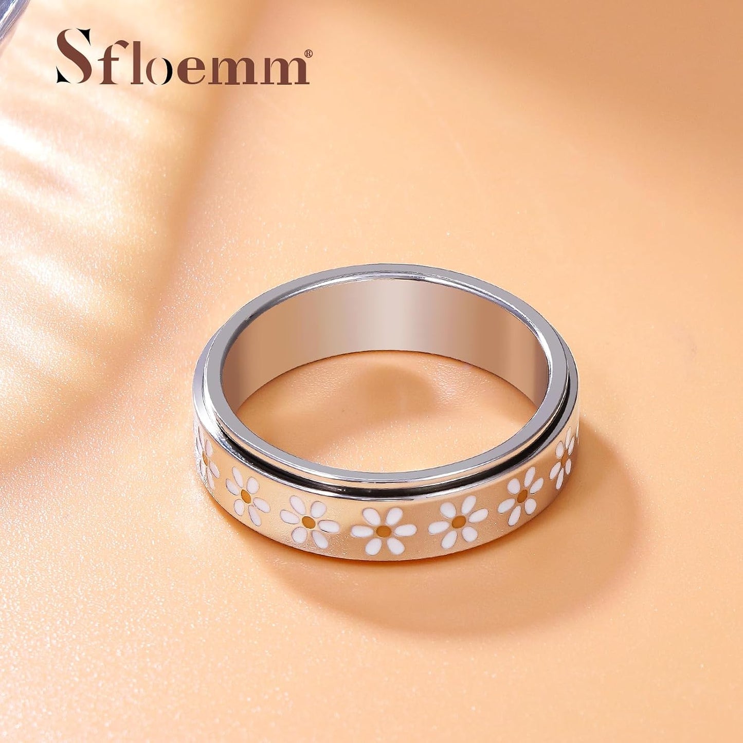 Sfloemm Anillo Daisy Fidget para Alivio de la Ansiedad - Banda Gira...