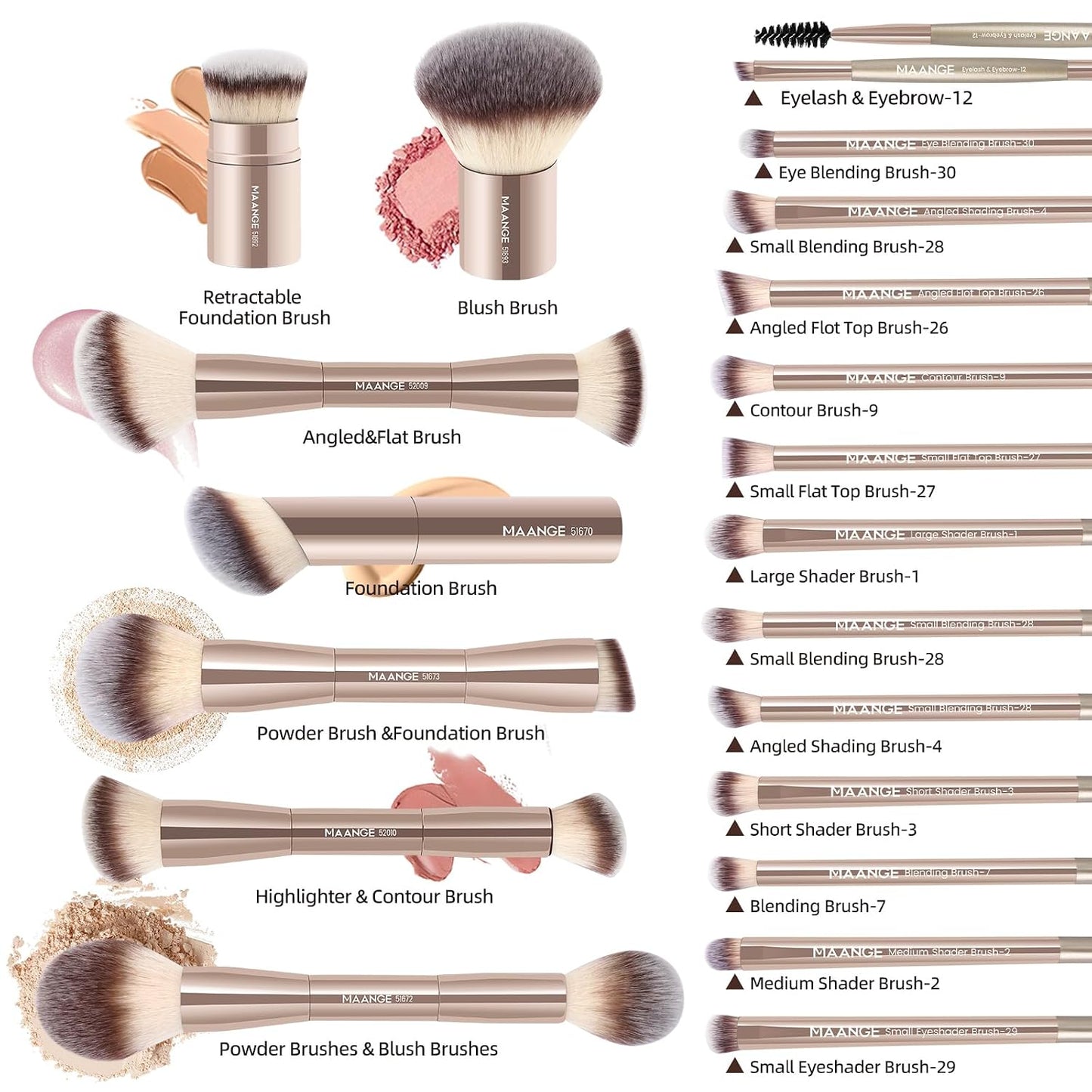 MAANGE 20 piezas de brochas de maquillaje con caja de regalo, broch...