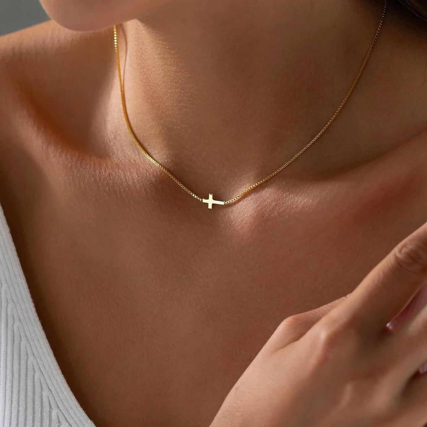 Fesciory Collar de cruz para mujer, chapado en oro de 14 quilates,...