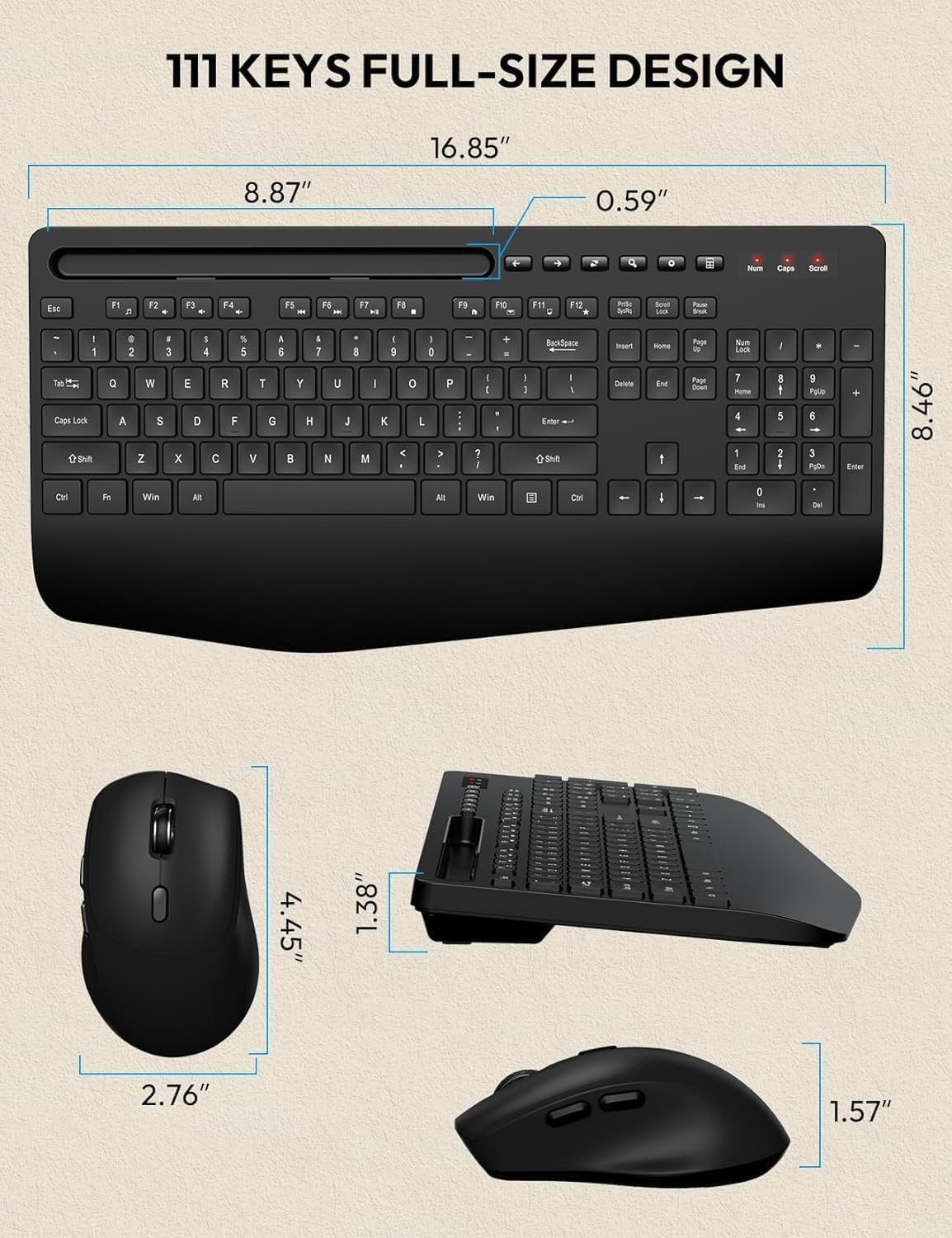 SABLUTE Combo de teclado y mouse inalámbricos: reposamuñecas ergonó...