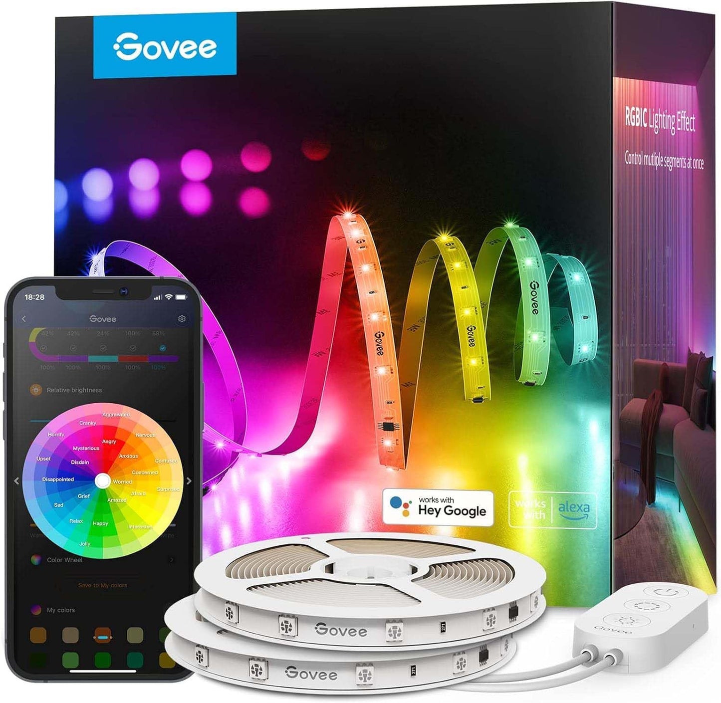 Govee Tira de luces LED RGBIC de 100 pies, luces LED inteligentes q...