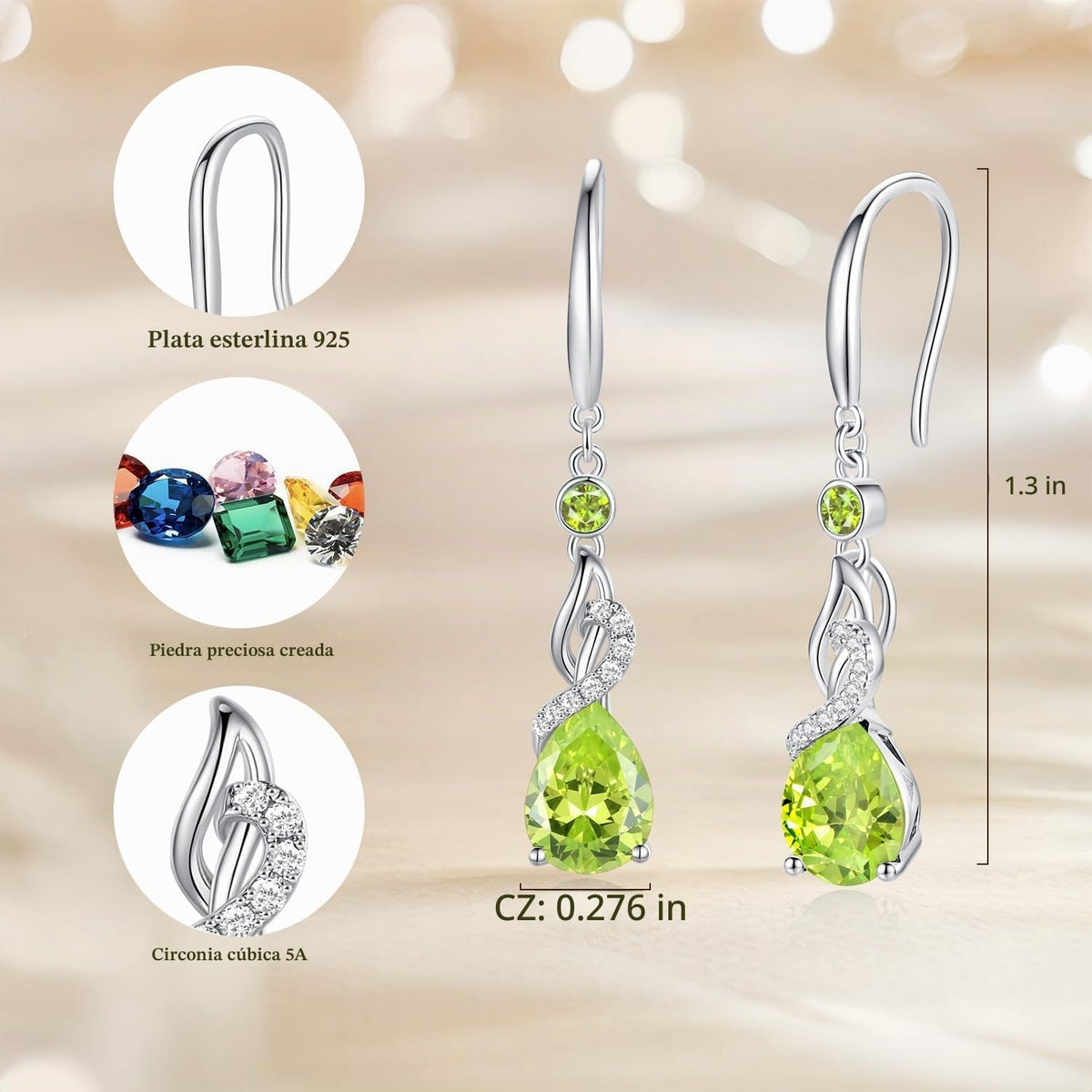FANCIME Pendientes colgantes con piedra natal de pera para mujer de...