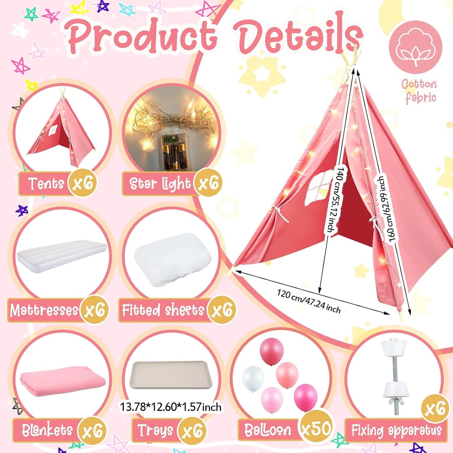 Windyun Paquete de 6 Carpas Tipi para Niños para Fiesta de Pijamas,...
