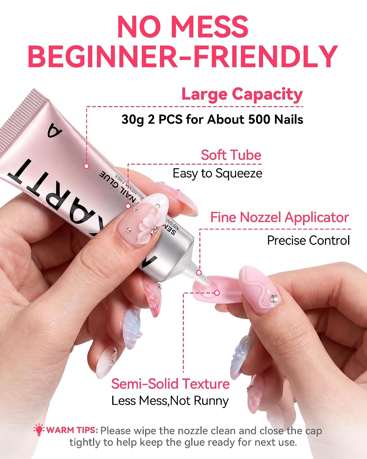 Pegamento para uñas a presión Makartt: 30 ml, 2 tubos grandes, semi...