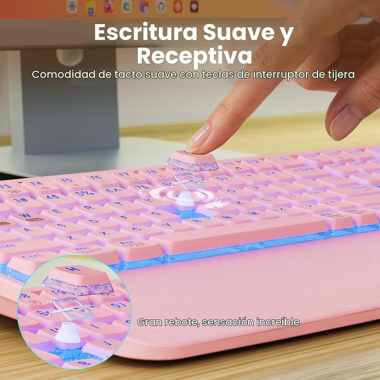 Combo inalámbrico de teclado y ratón rosa, conjunto de teclado y ra...